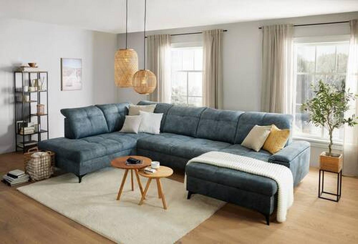 Sedacia súprava do U SIERRA, ľavá, modrosivá INFINITY - čierna/modrosivá, Modern, kov/textil (230/364/181cm) - Mömax