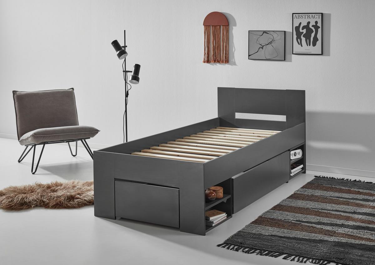 Stauraumbett mit Bettladen 90x200cm Azurro Anthrazit - Anthrazit, MODERN, Holzwerkstoff (90/200cm)