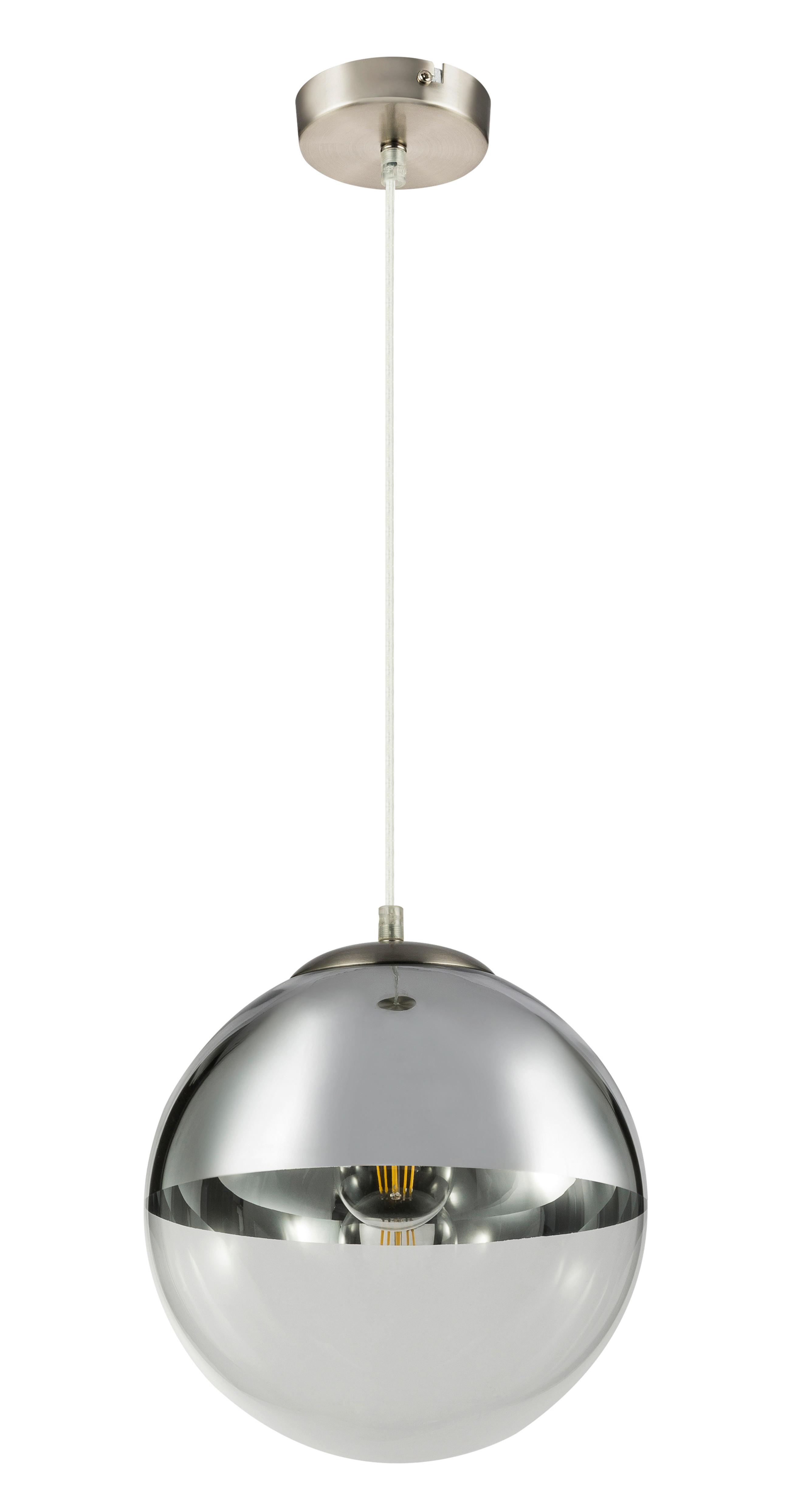 Hängeleuchte H: 120 cm 1-Flammig, Kugel Chromfarben - Chromfarben/Transparent, Design, Glas/Metall (30/120cm) - Globo