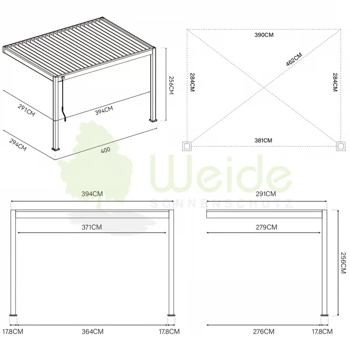 Pavillon Deluxe 400x300cm Sturmfest, Gartenpavillon - Anthrazit, Basics, Metall (400/255/300cm) - WEIDE