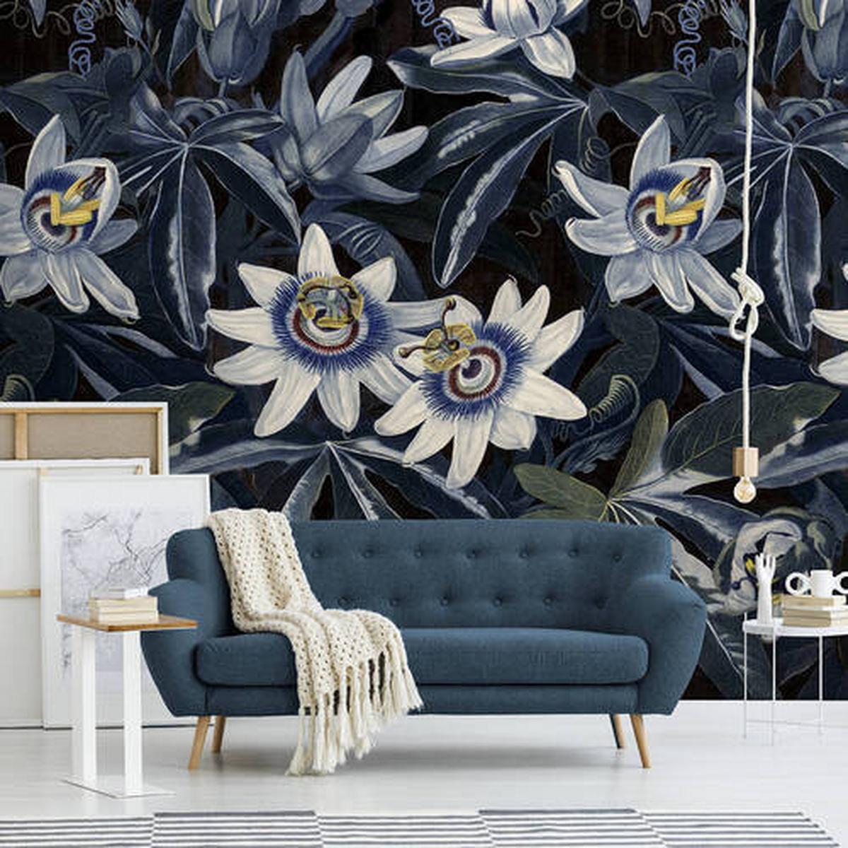 Fototapete Blumenmeer - Blau/Schwarz, Trend, Papier/Kunststoff (200/280cm)
