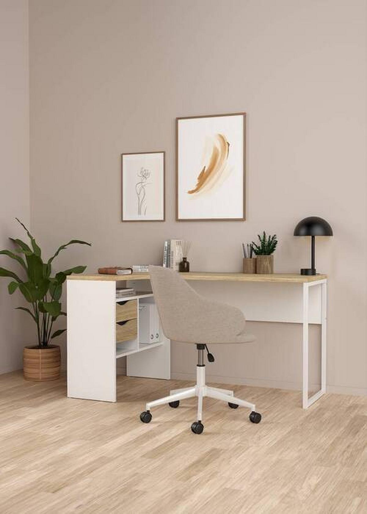 Eckschreibtisch Function Plus Ii, L: 145,1 Cm - Eichefarben/Weiß, MODERN, Holzwerkstoff/Metall (145,1/81/76,8cm) - MID.YOU