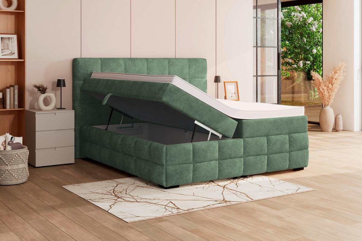 Čalúnená posteľ VEGA 160x200 cm, mätovozelená - čierna/zelená, Trend, drevo/textil (160/200cm)