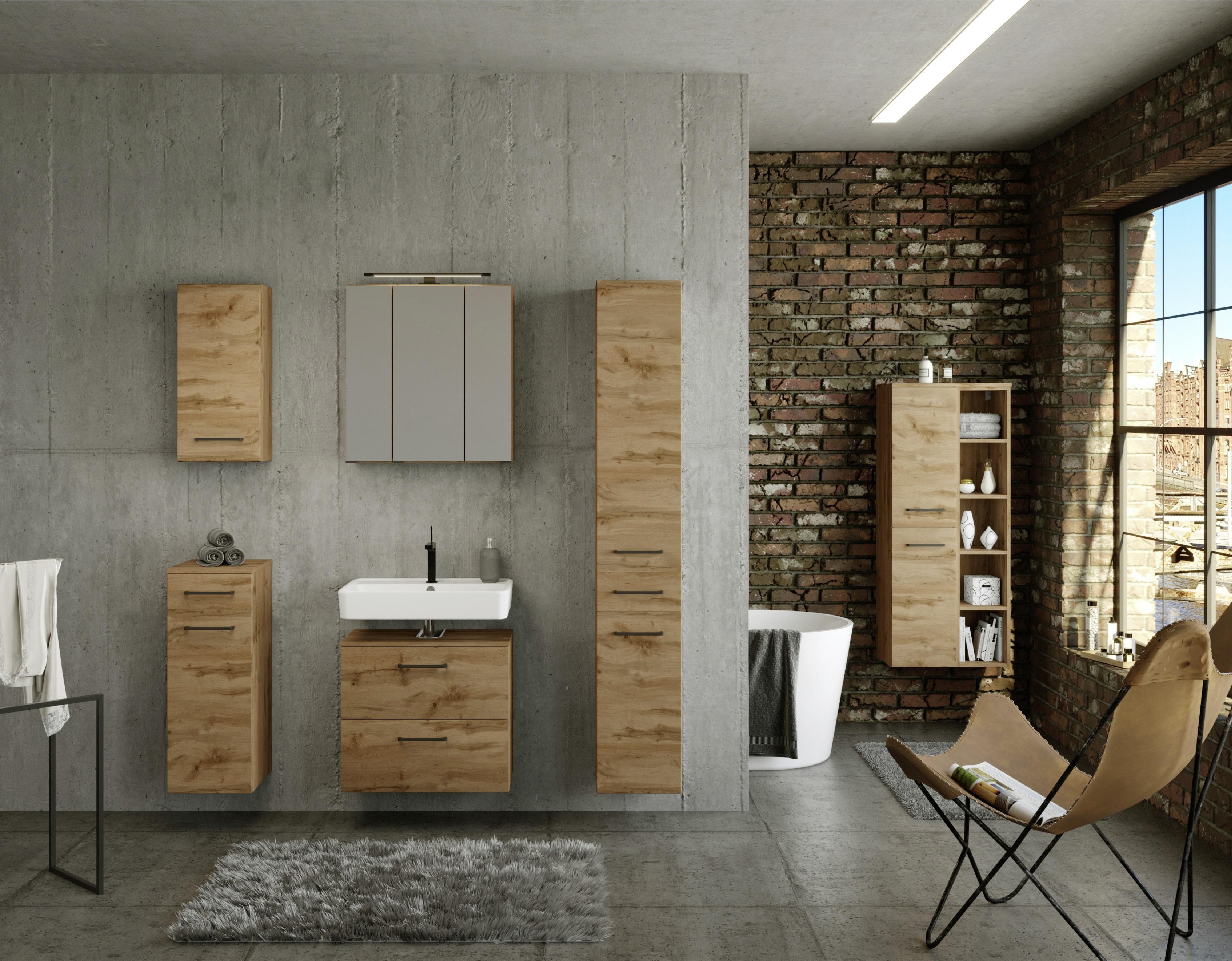 Badmöbel-Set 5-Tlg. Manchester B: 120 cm Eiche Wotan Dekor - Eichefarben, MODERN, Holzwerkstoff (120cm) - Held