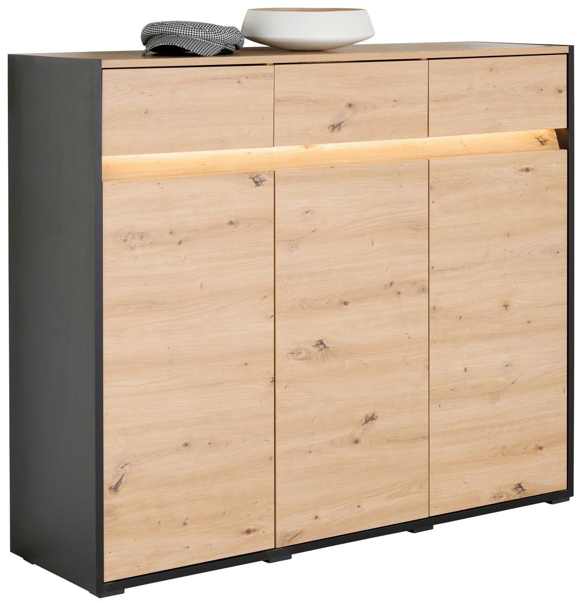 Kommode mit Led B: 130,5 cm Welcome, Eiche Dekor/Schwarz - Schwarz/Eiche Artisan, MODERN, Holzwerkstoff (130,5/109/38cm)
