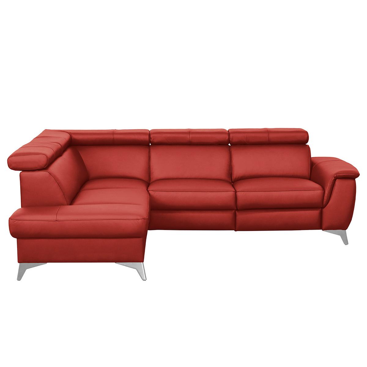 Ecksofa Lince Rot S: 197x257 Cm - Chromfarben/Rot, Design, Leder/Textil (197/257cm) - Livetastic