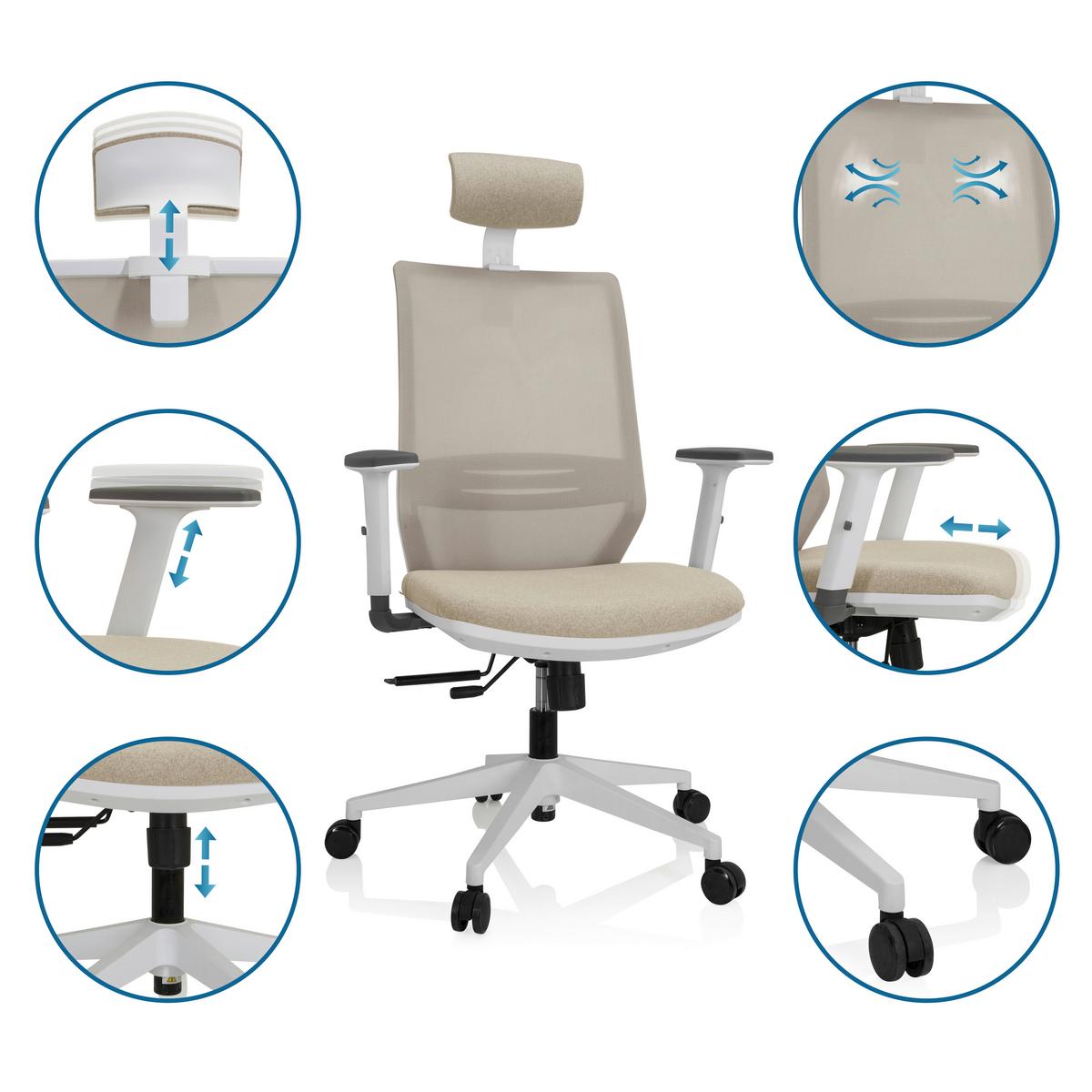 Bürostuhl Profondp Pro Weiß/Beige Bis 120 Kg - Beige/Weiß, Basics, Kunststoff/Textil (70/117/62cm) - MID.YOU