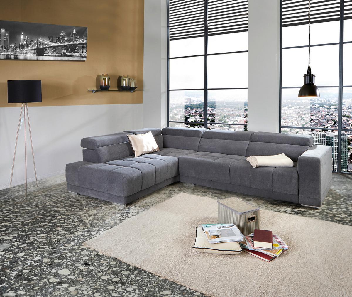Ecksofa mit Relaxfunktion Hogan La, Webstoff - Silberfarben/Grau, MODERN, Holz/Textil (212/299cm) - Livetastic