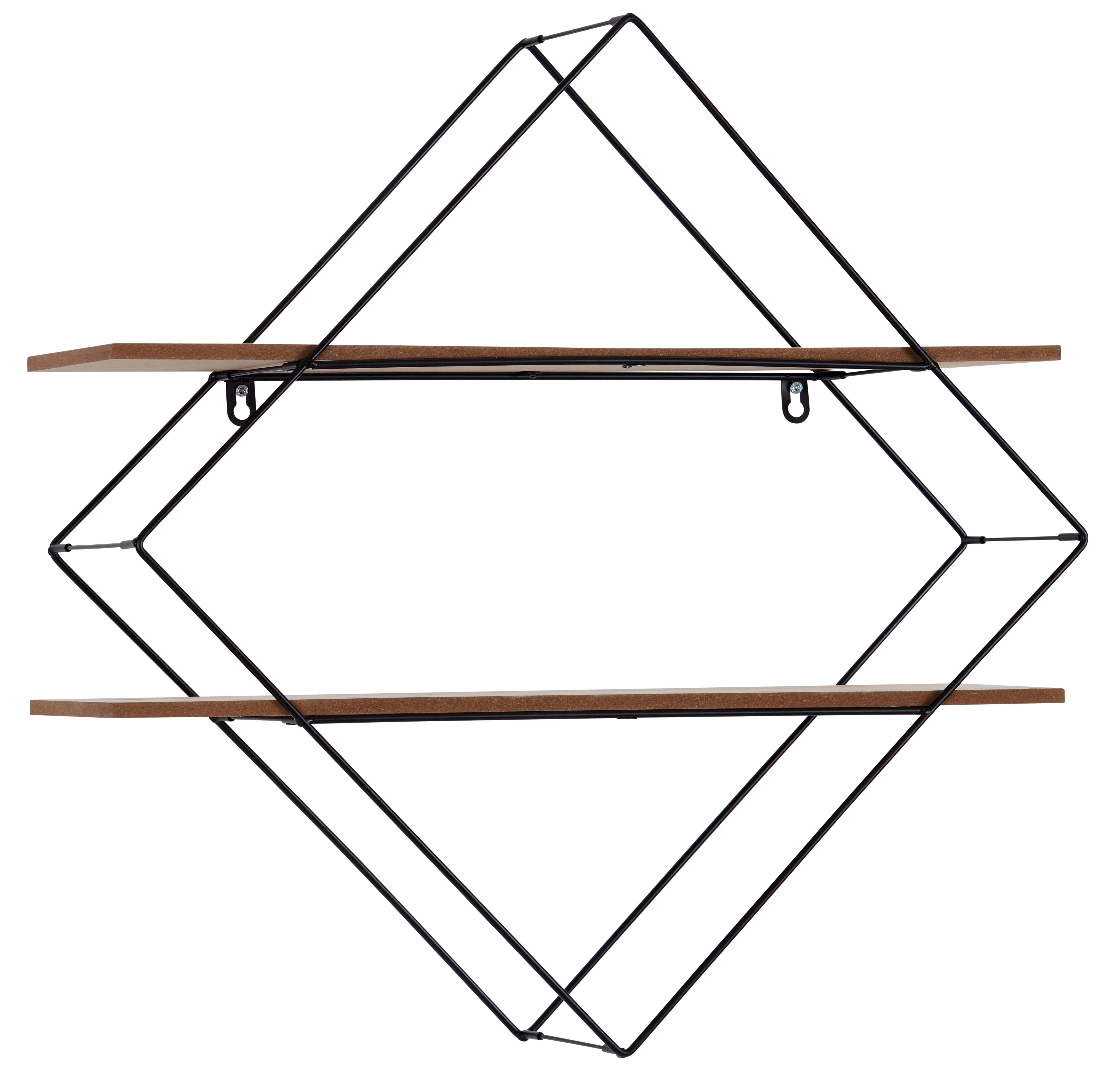 Wandregal Rom B: 60 cm Schwarz Metall/Holzdekor 2 Fächer - Schwarz/Pinienfarben, MODERN, Holzwerkstoff/Metall (60/60/15cm)