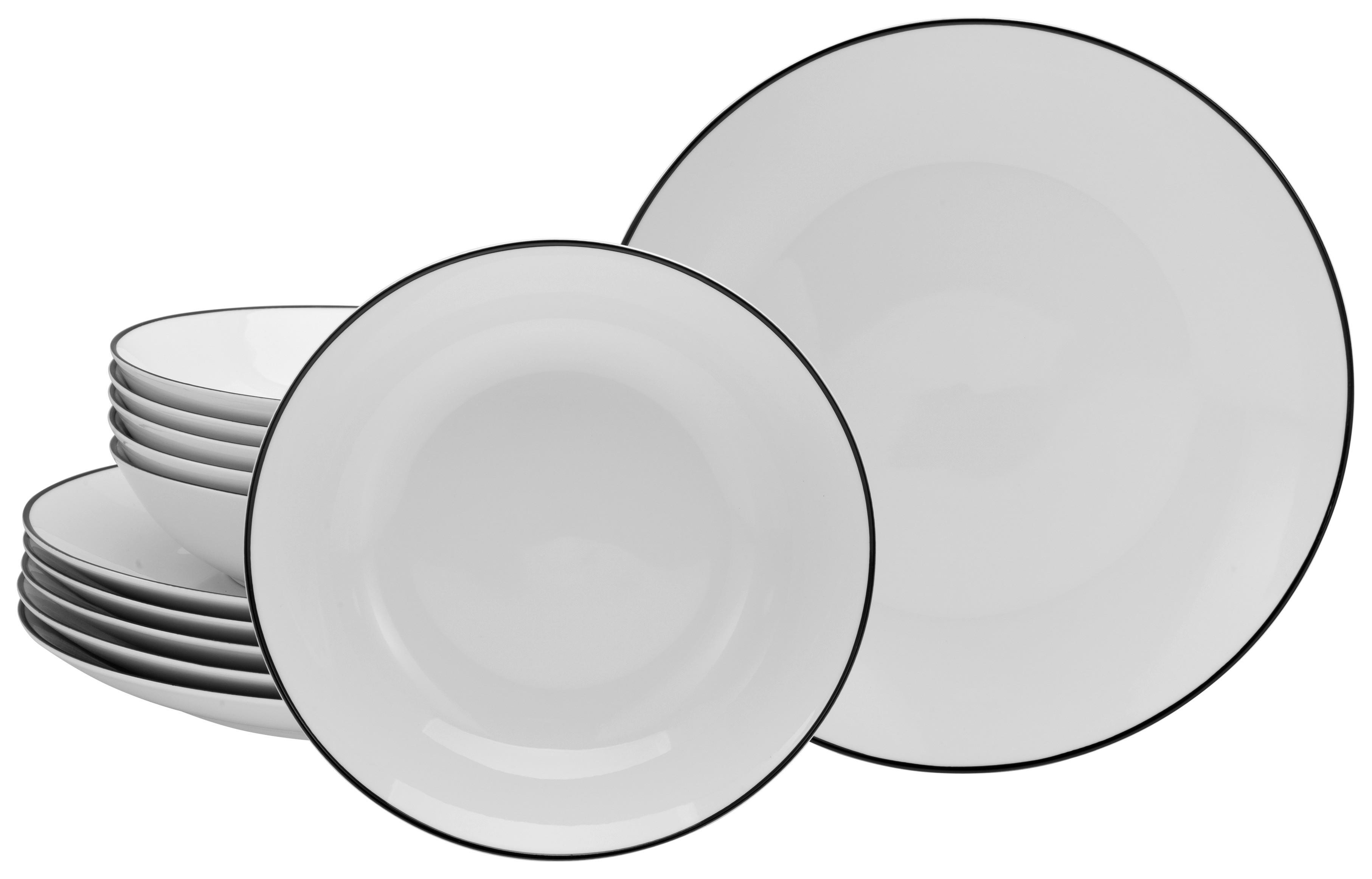 Tafelservice Porzellan 6 Personen Geschirr Set - Schwarz/Weiß, Basics, Keramik - Creatable