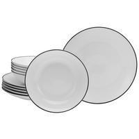 Tafelservice Porzellan 6 Personen Geschirr Set - Schwarz/Weiß, Basics, Keramik - Creatable