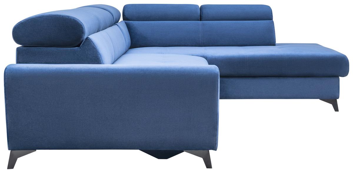 Ecksofa Mit Bettkasten Swan + Bettfunktion Blau Velours - Blau/Schwarz, MODERN, Textil (272/212cm) - MID.YOU
