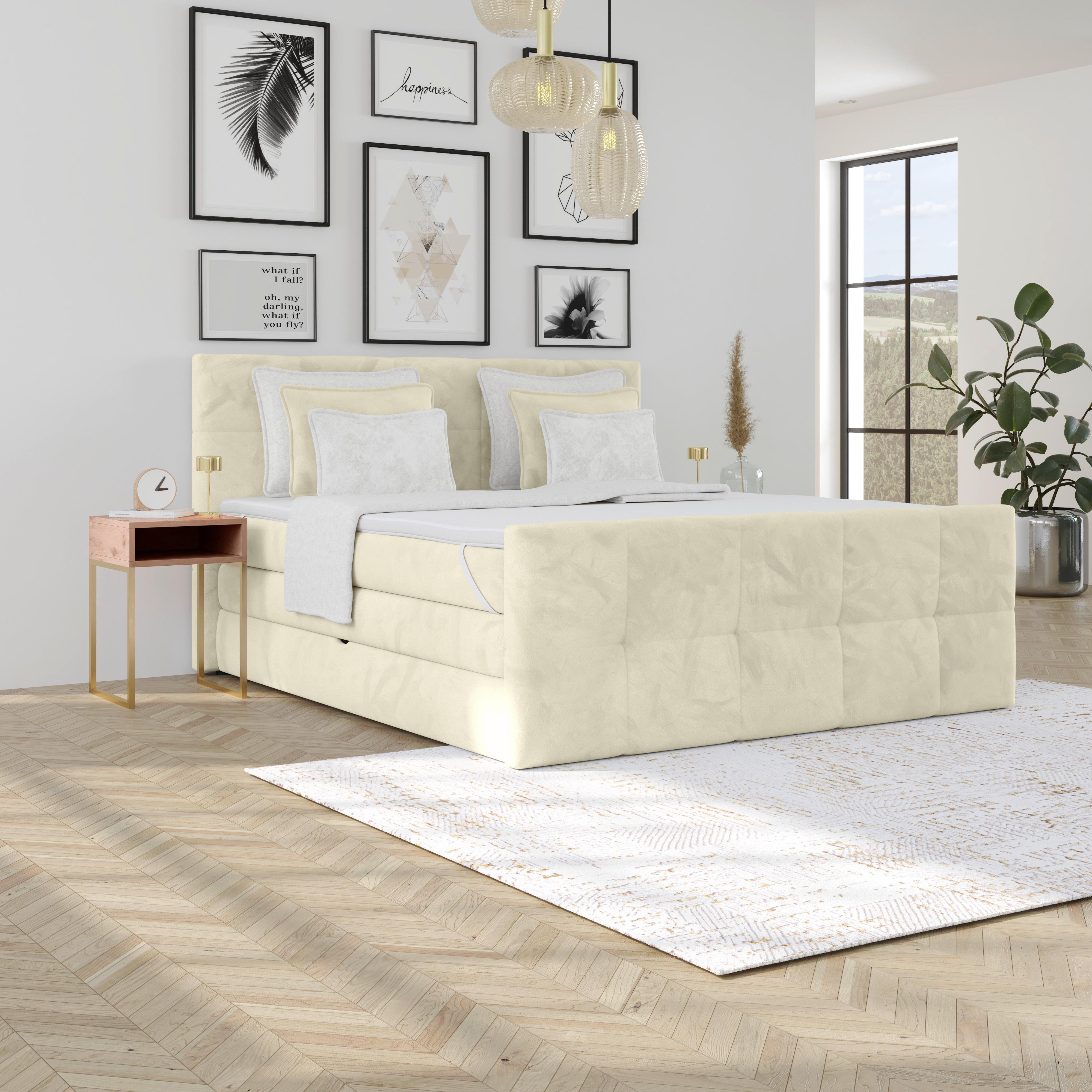 Boxspringbett mit Topper und Bettkasten 180x200 cm Medino - Champagner, KONVENTIONELL, Holz/Holzwerkstoff (180/200cm) - Luca Bessoni