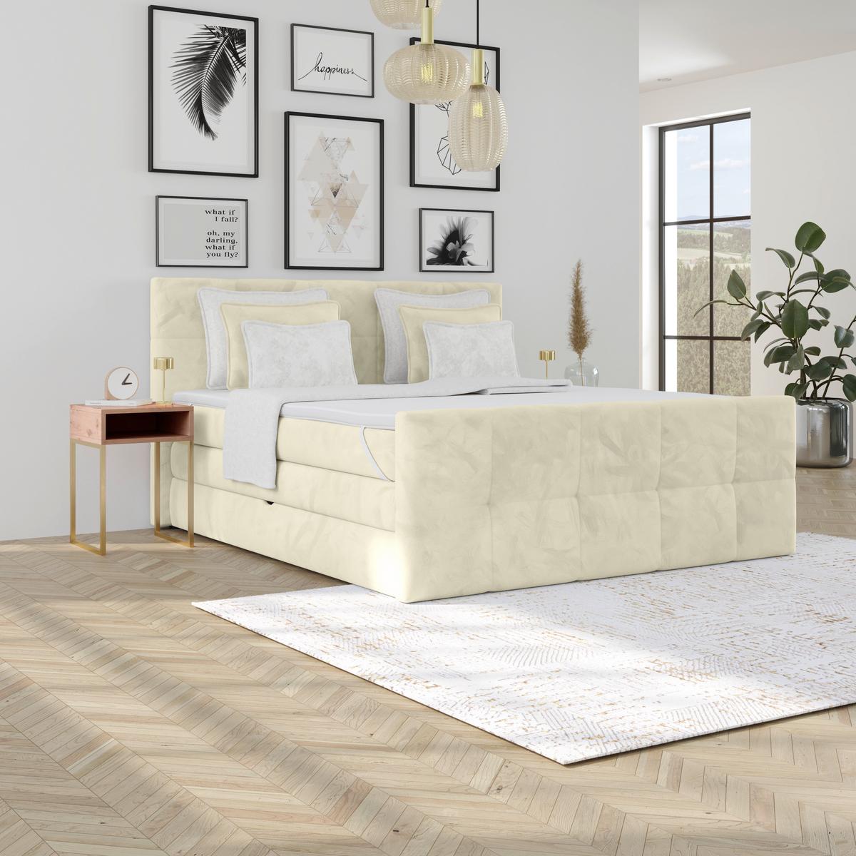 Boxspringbett mit Topper und Bettkasten 180x200 cm Medino - Champagner, KONVENTIONELL, Holz/Holzwerkstoff (180/200cm) - Luca Bessoni