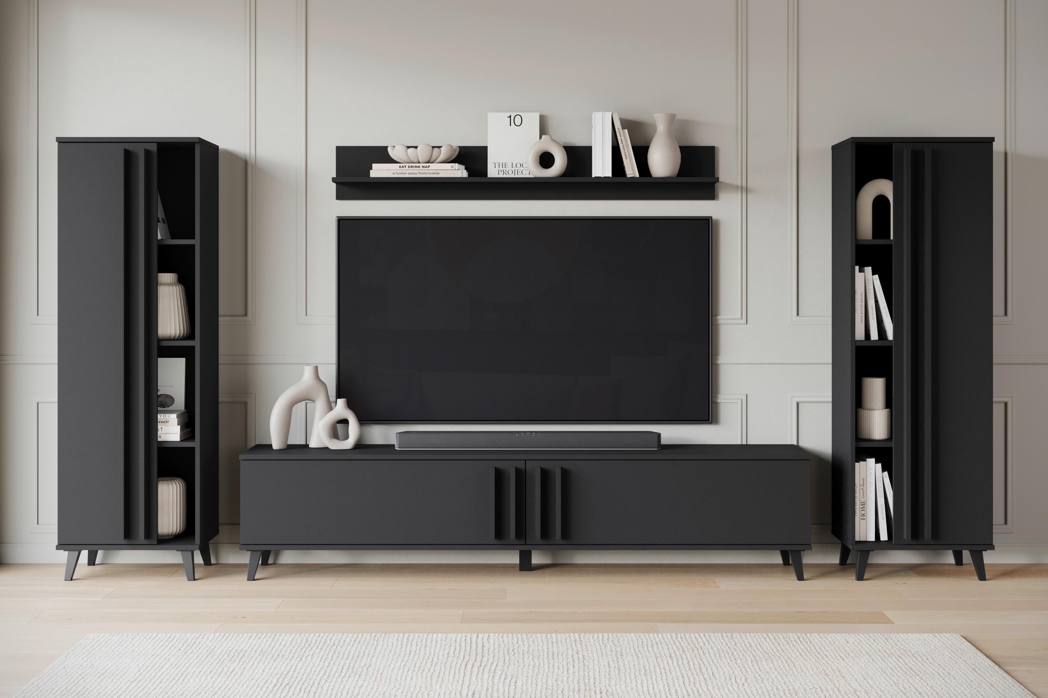 Helsinki 01 Schwarz B: 270 cm - Schwarz, Trend, Holzwerkstoff (270/140/33cm)