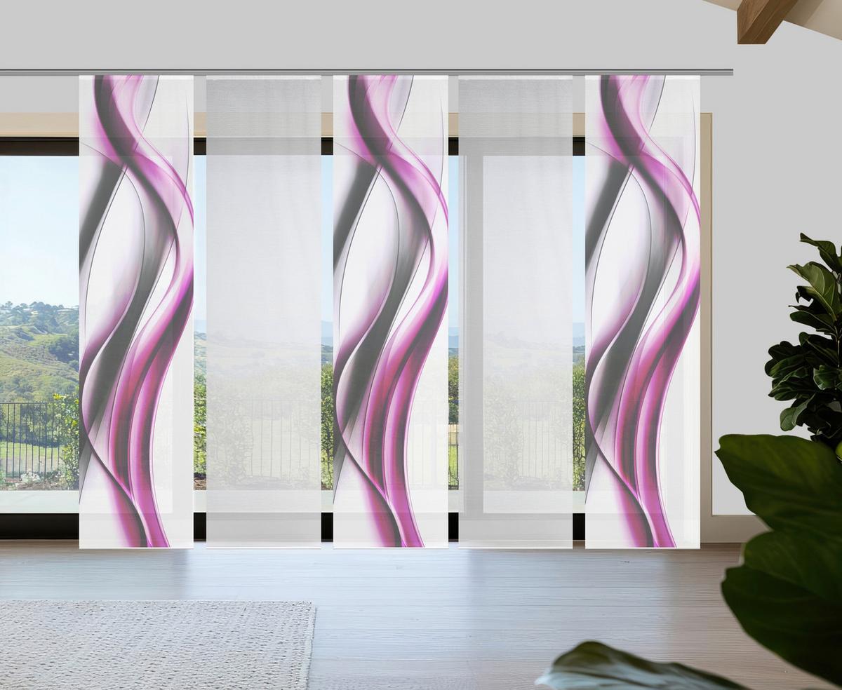 Flächenvorhang Cara 5er Set - Pink/Weiß, Design, Textil (60/260cm)