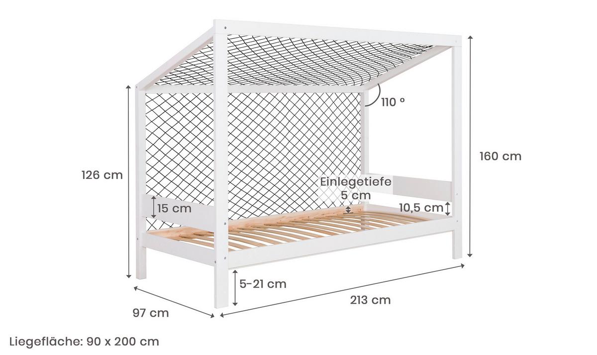 Bodenbett mit Rollrost 90x200 cm Natufarben/Weiß - Naturfarben/Weiß, MODERN, Holz (90/200cm) - MID.YOU