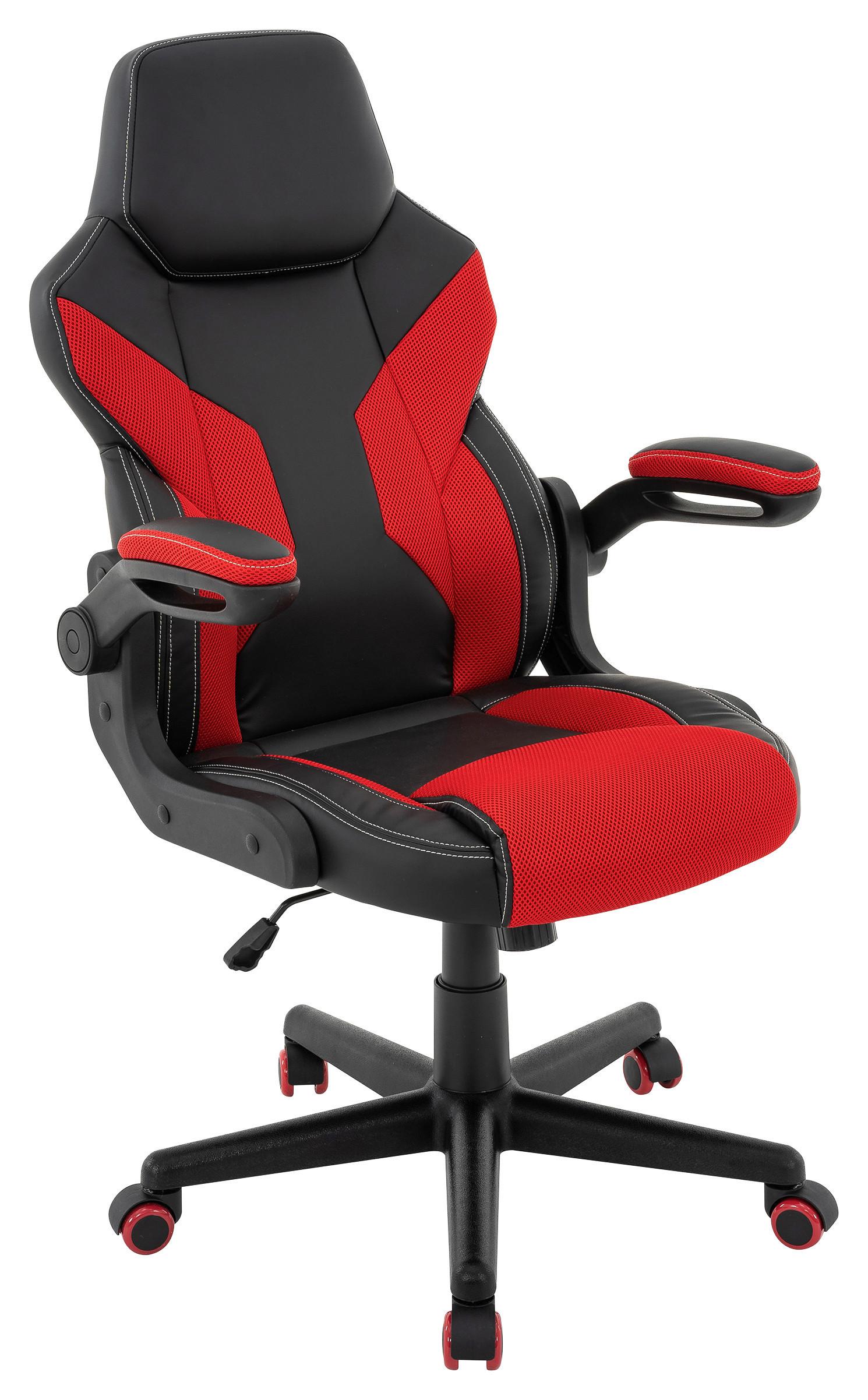 Chefsessel Meli mit Gaslift Lederlook Schwarz, B: 62 cm - Rot/Schwarz, MODERN, Kunststoff/Textil (62/105-117/66cm)