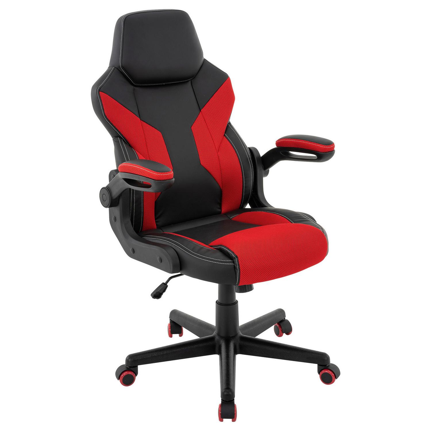 Chefsessel Meli mit Gaslift Lederlook schwarz, B: 62 cm Rot, Schwarz