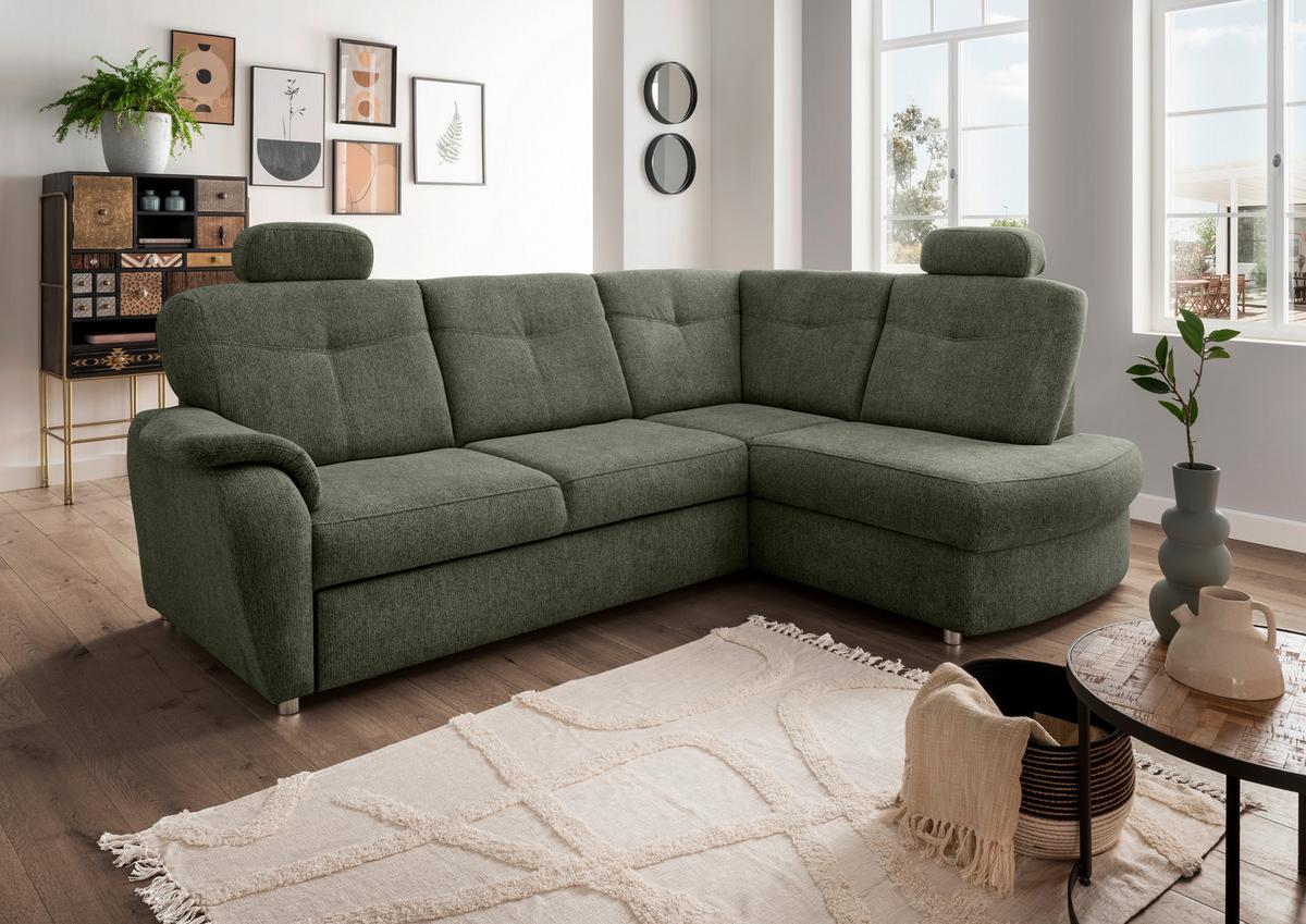 Eckschlafsofa Rosali Dunkelgrün S: 264x180 Cm - Chromfarben/Dunkelgrün, MODERN, Textil (264/180cm) - Livetastic