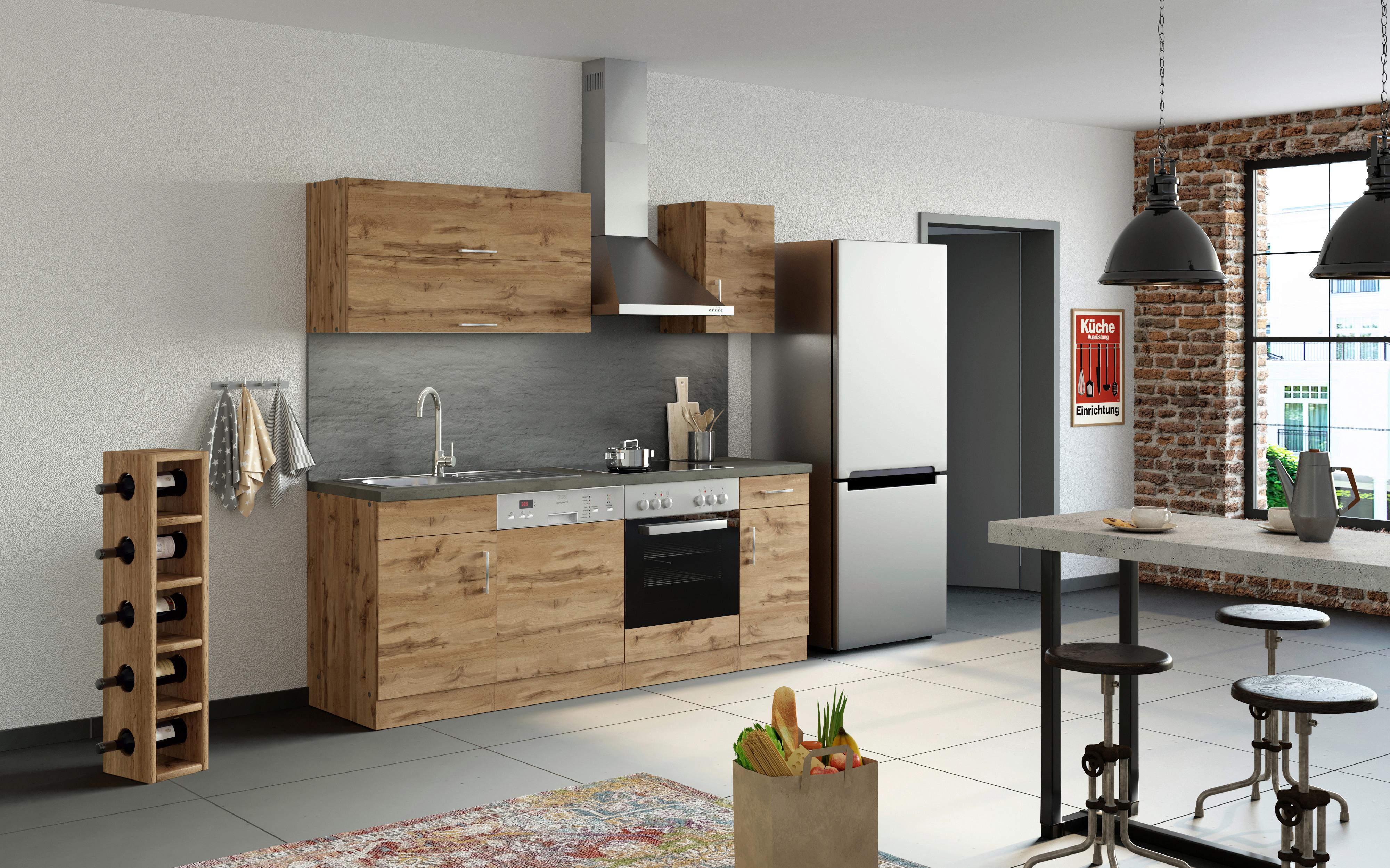 Küchenzeile Sorrento ohne Geräte B: 210 cm Eichefarben - Schieferfarben/Eiche Wotan, MODERN, Holzwerkstoff (210cm) - Held