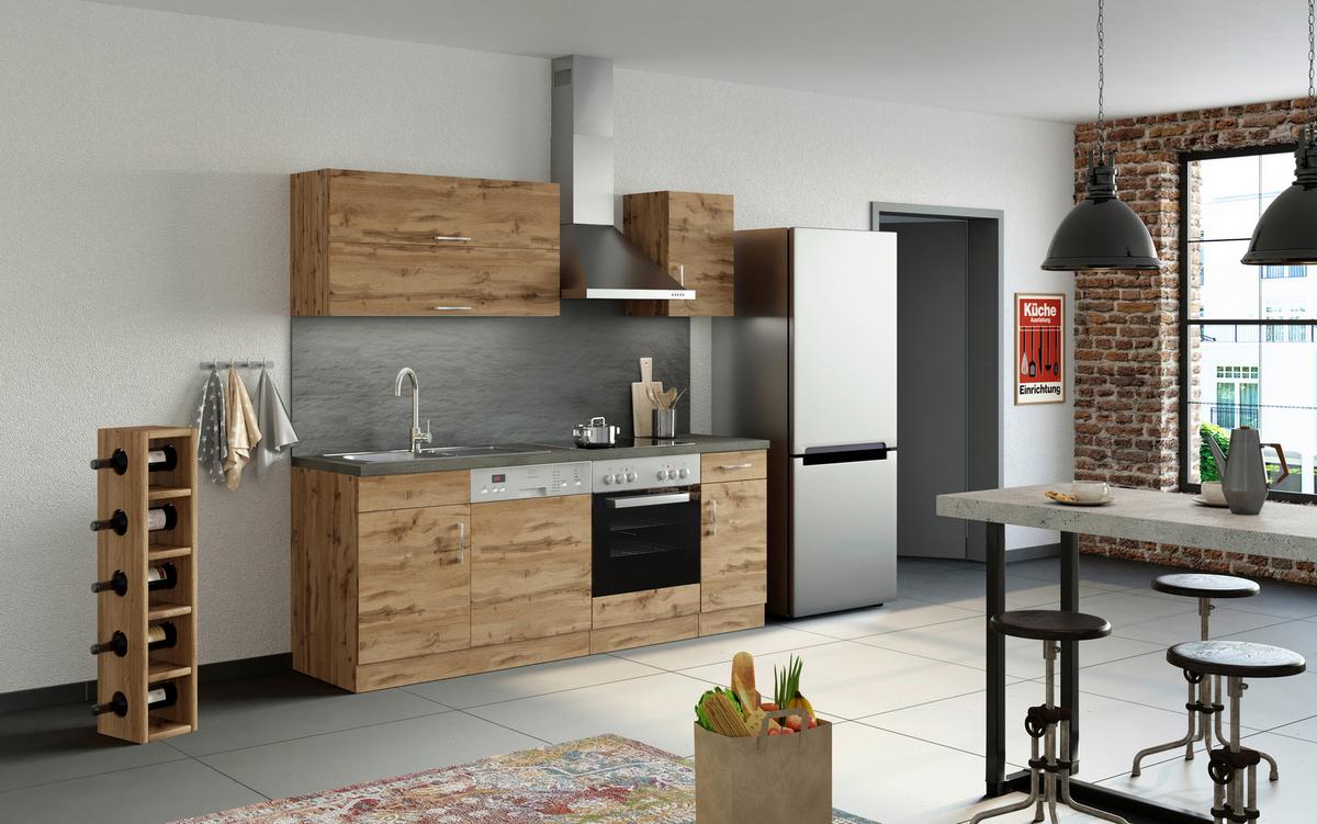 Küchenzeile Sorrento ohne Geräte B: 210 cm Eichefarben - Schieferfarben/Eiche Wotan, MODERN, Holzwerkstoff (210cm) - Held