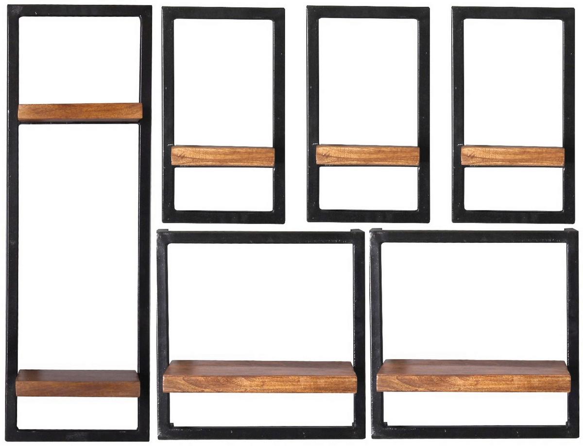 Wandregalset 6-tlg. Mangoholz B: 105cm - Schwarz/Naturfarben, Design, Holz/Metall (105/75/25cm) - MID.YOU