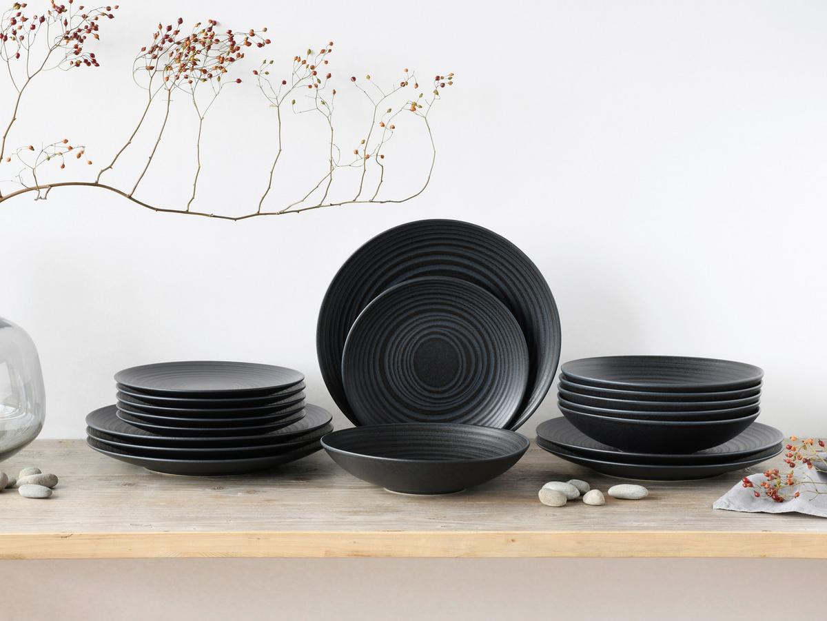 Speisetellerset 18-Tlg. Lava Stone Black, Schwarz - Schwarz, Design, Keramik - Creatable