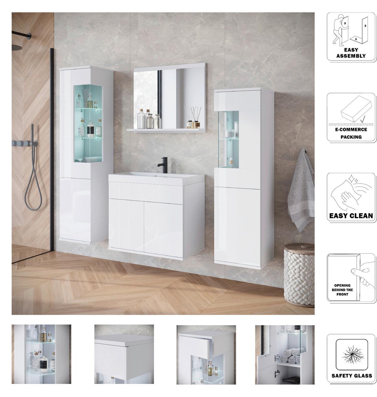 Badezimmer Narobi Weiß B: 120,4 cm - Weiß Hochglanz/Weiß, Trend, Glas/Keramik (120,4cm) - P & B