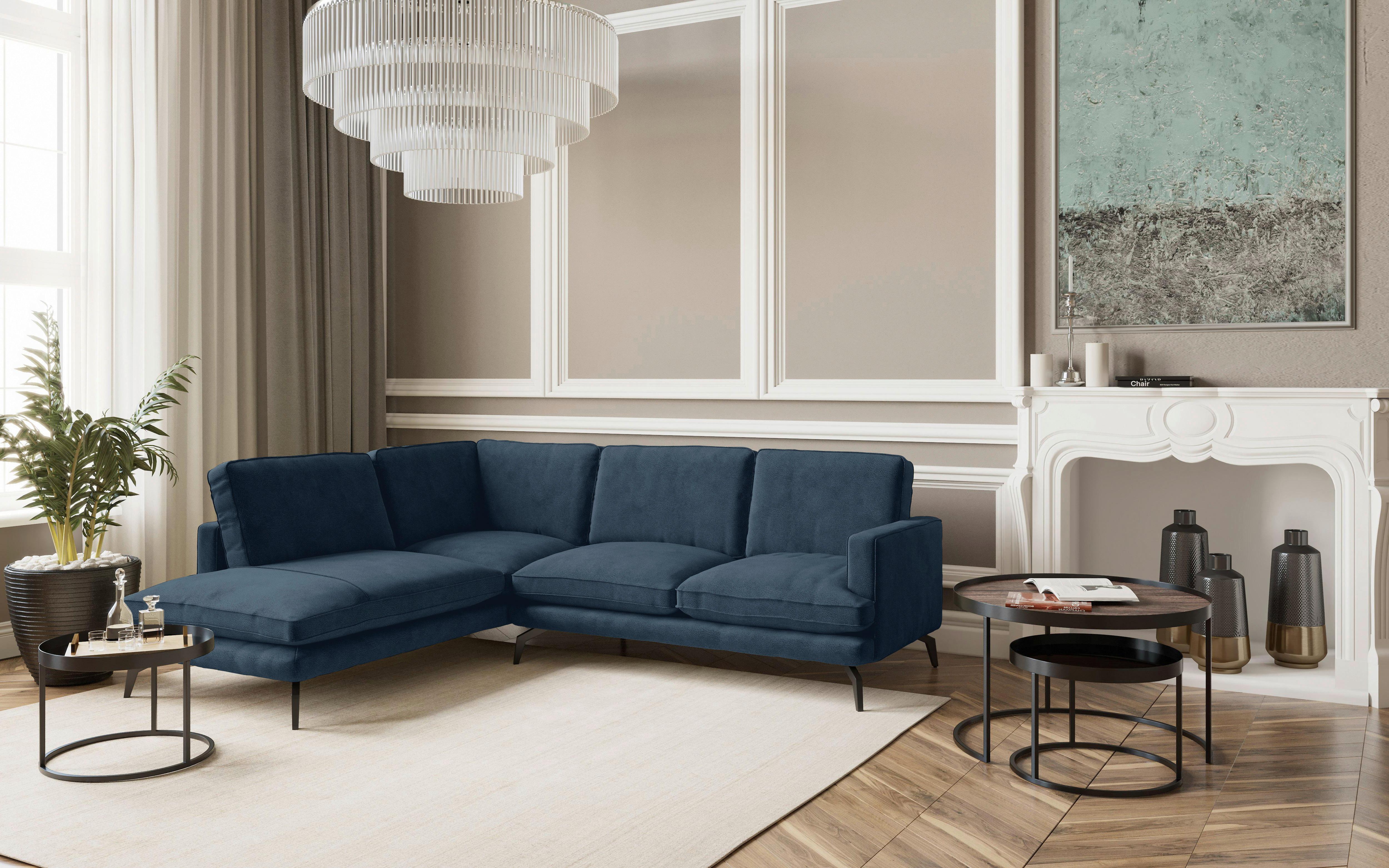 Ecksofa Bali - Schwarz/Dunkelblau, Design, Textil (202/250cm) - Livetastic