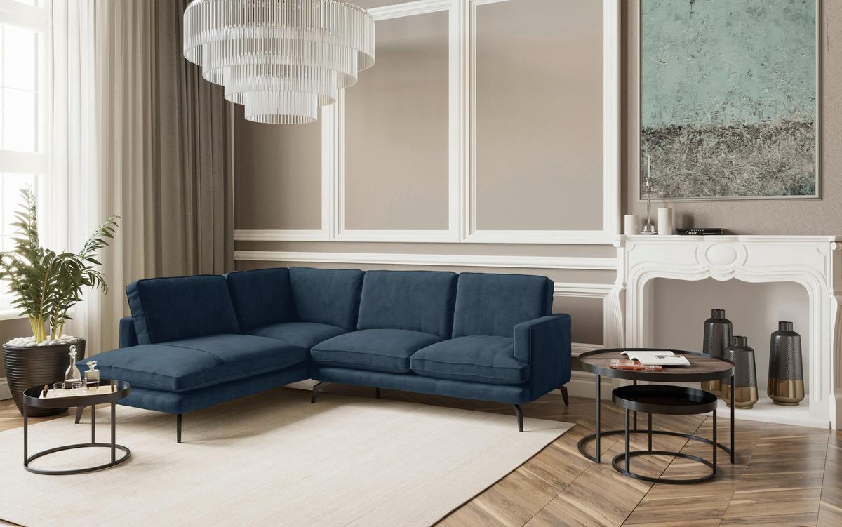Ecksofa Bali - Schwarz/Dunkelblau, Design, Textil (202/250cm) - Livetastic