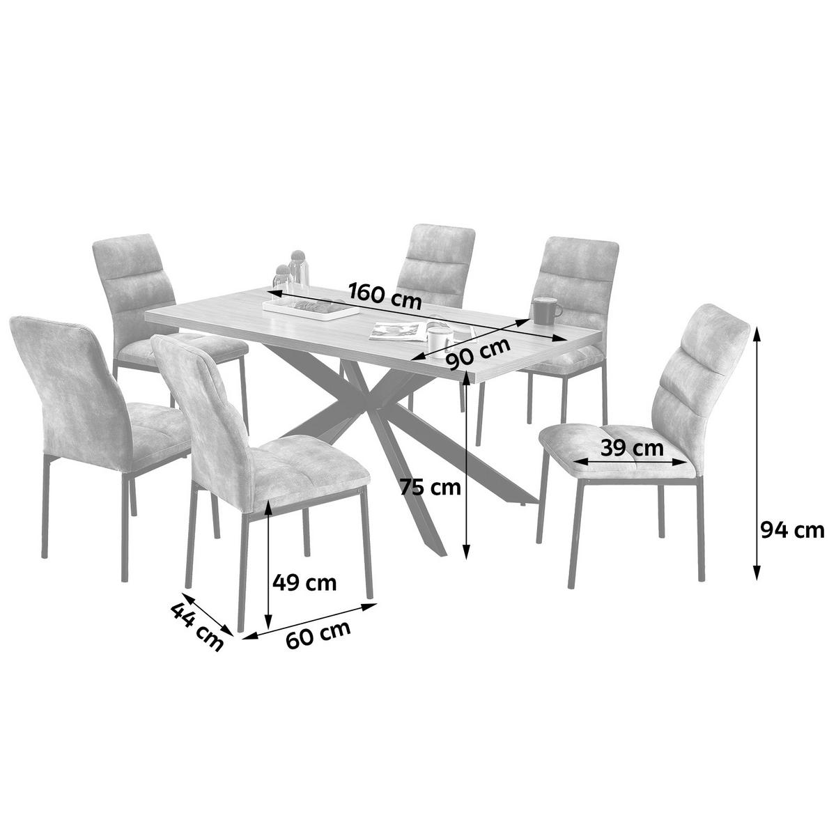 JÍDELNÍ SET SYDNEY - šedá/černá, Moderní, kov/kompozitní dřevo (160/75/90cm)