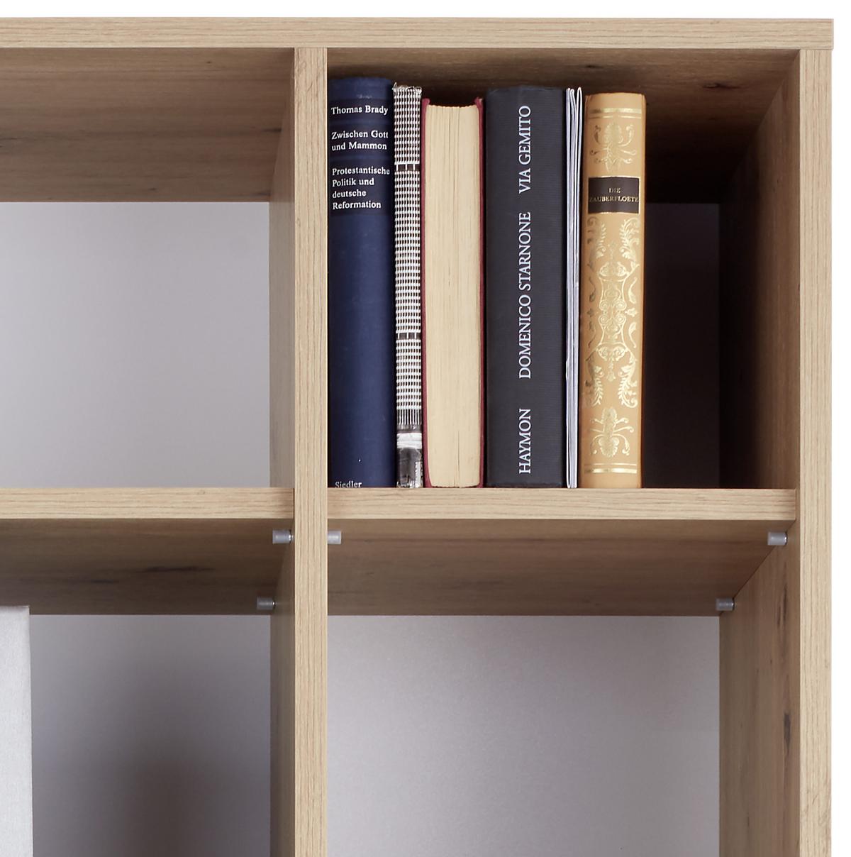 Regal Mit Schrank Box B 75cm, Eiche Dekor/weiß - Eichefarben/Alufarben, MODERN, Holzwerkstoff (75/205/40cm) - Ondega