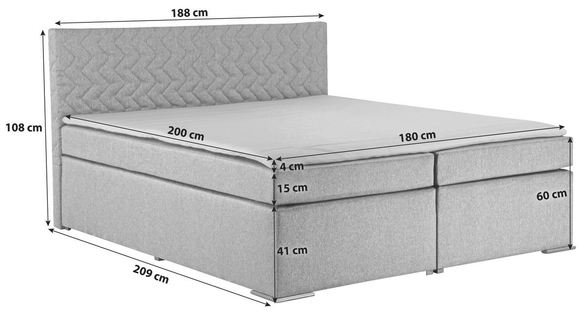 Boxspringbett mit Topper 180x200 cm Bety Grey - Chromfarben/Grau, Basics, Textil (180/200cm)