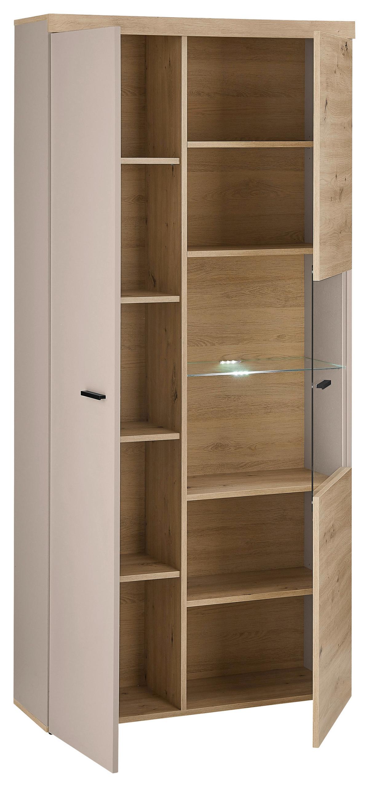 Vitrine Strada Giga *ph* Eiche Artisan/Kashmir, B: 91cm - Kaschmir/Schwarz, Trend, Glas/Holzwerkstoff (91/193/32cm)