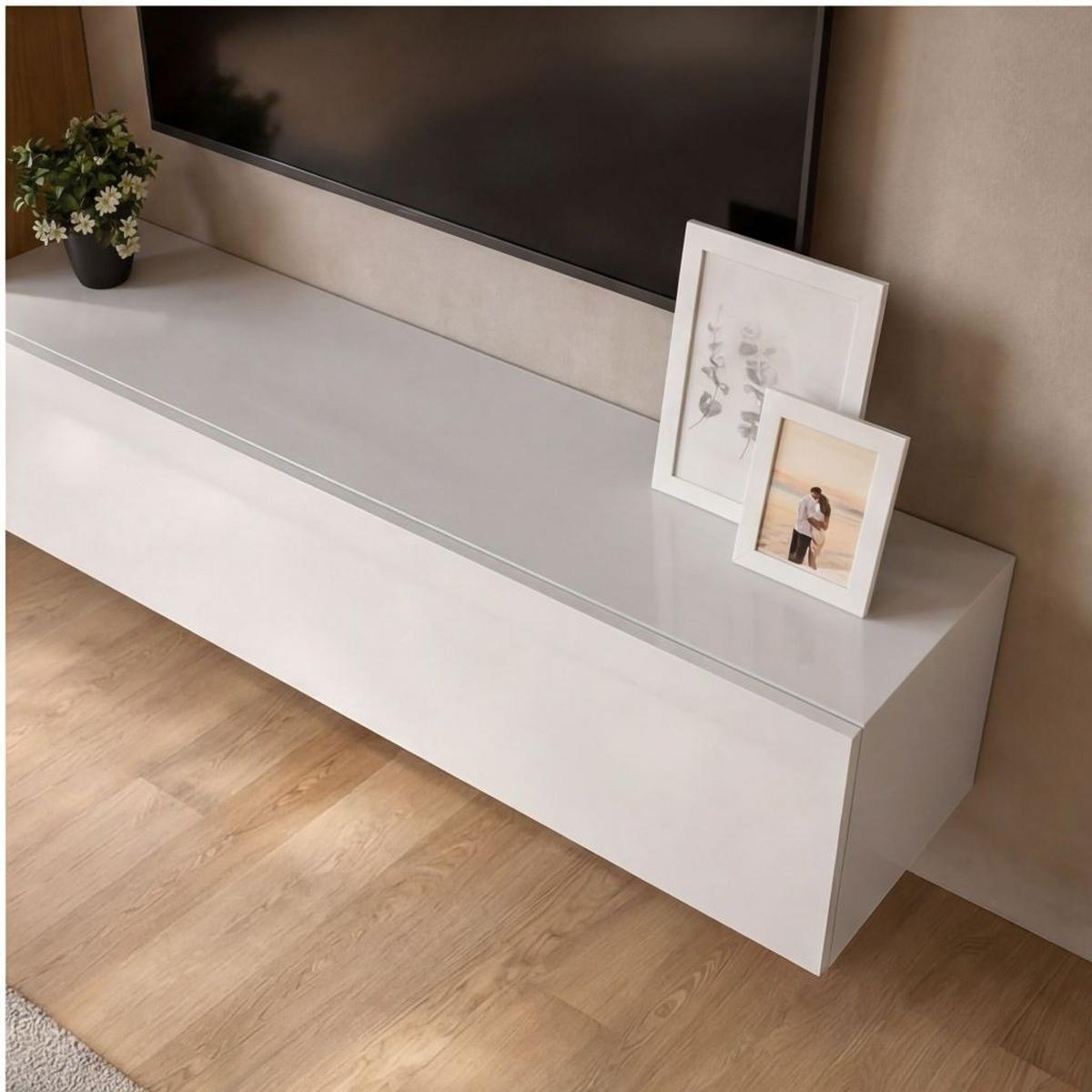 Obývacia stena BRANDY - biela s vysokým leskom/dub sonoma, Modern, kompozitné drevo (224/160/35cm) - Ti'me