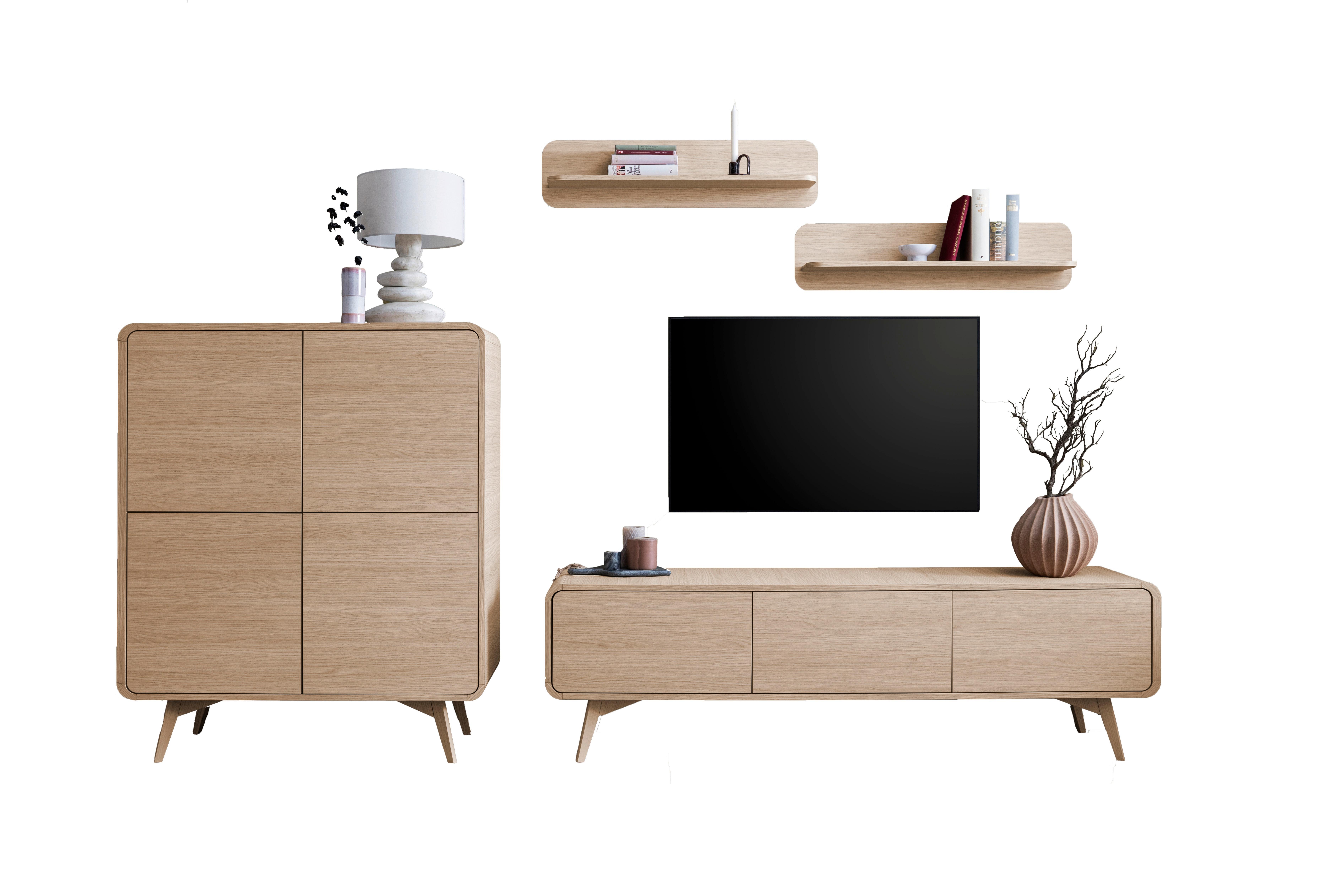Torsby Wohnwand Eichefarben B: 308 cm - Eichefarben, Design, Holzwerkstoff (308/170/39cm) - Livetastic