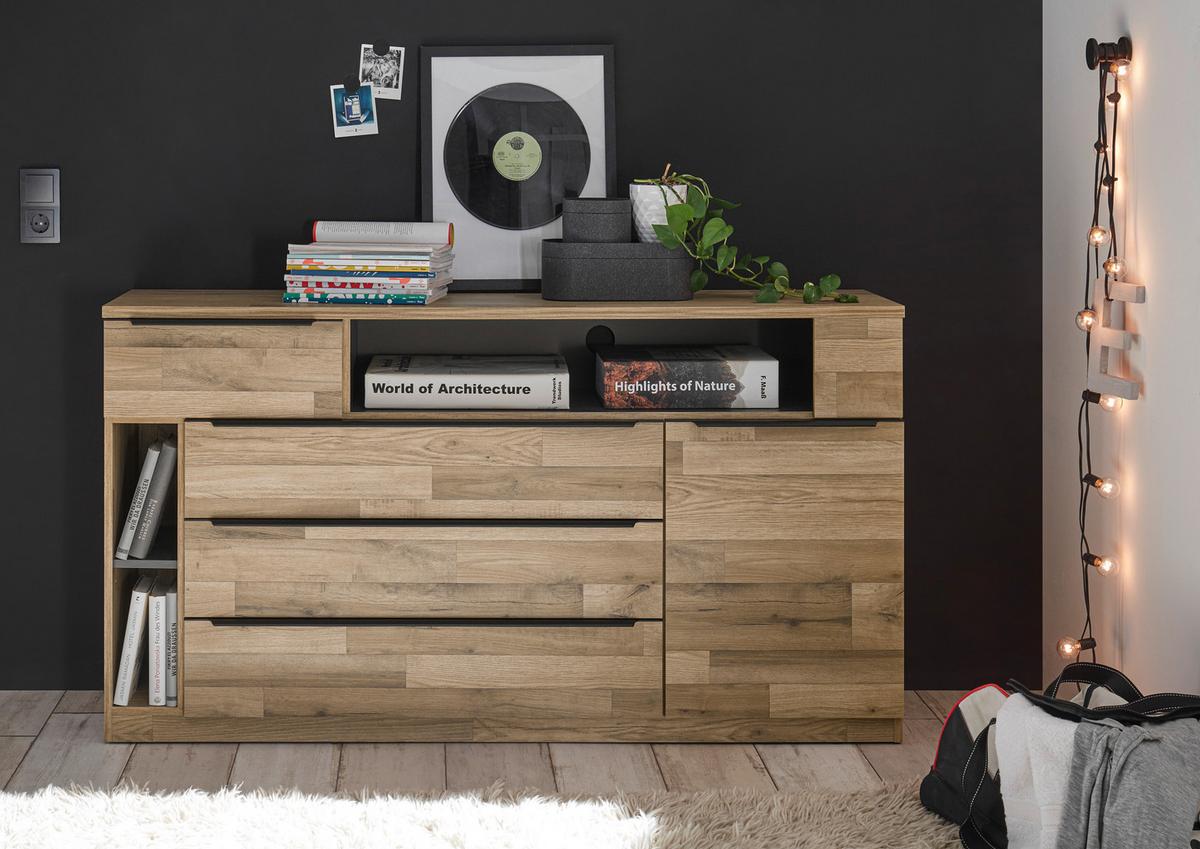 Komód James 150/82 Cm - grafitszürke/tölgyfa, Konventionell, faalapú anyag (150/82,2/38cm) - James Wood