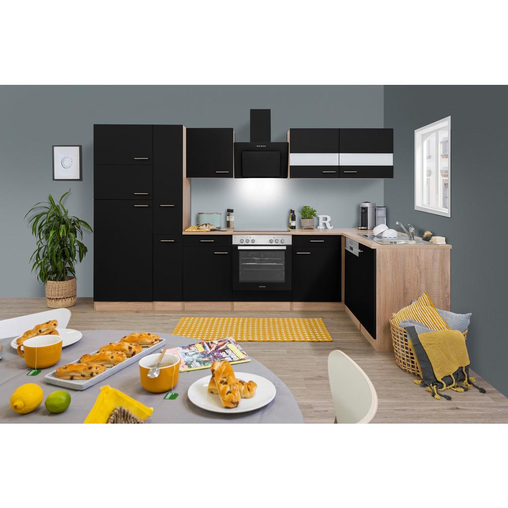Eckküche Economy mit Geräten 172 cm Schwarz/Eichefarben