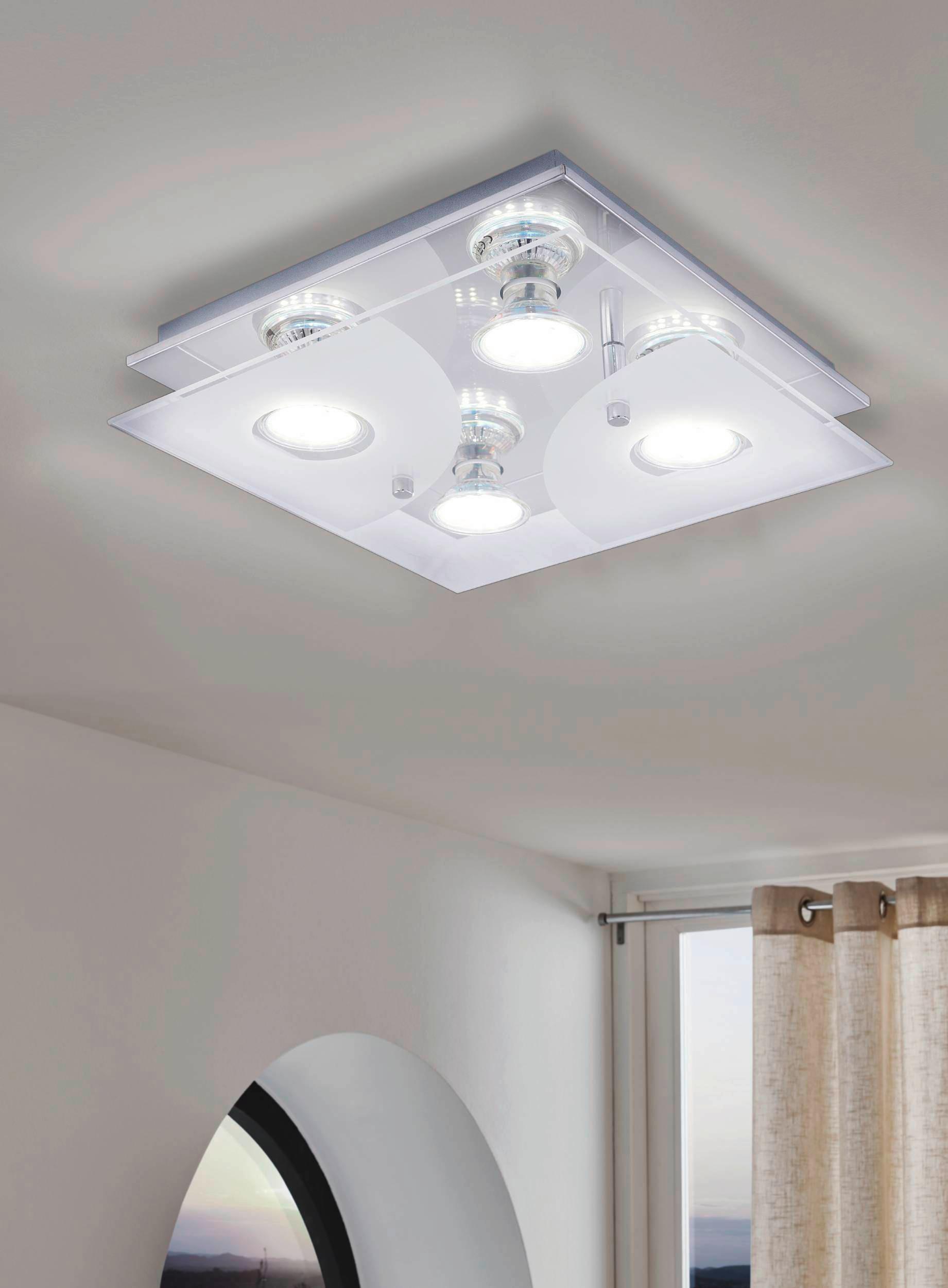 LED-Deckenleuchte Cabi L: 25 cm 4-Flammig - Chromfarben/Weiß, Basics, Glas/Metall (25/25/8,5cm) - Eglo