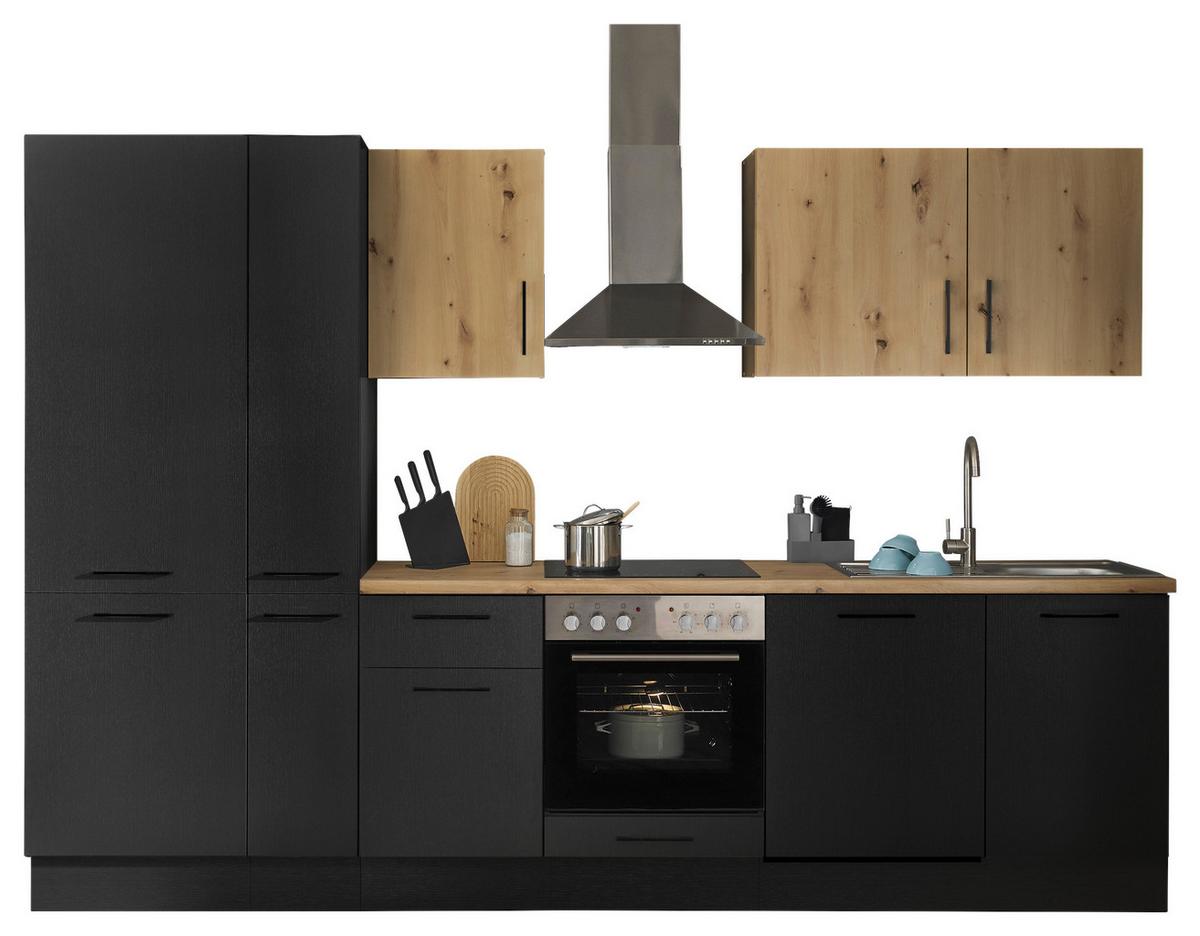 Küchenblock Turin Schwarz/eiche Dekor B: 310 Cm - Schwarz/Eiche Artisan, Basics, Holzwerkstoff (310cm) - MID.YOU