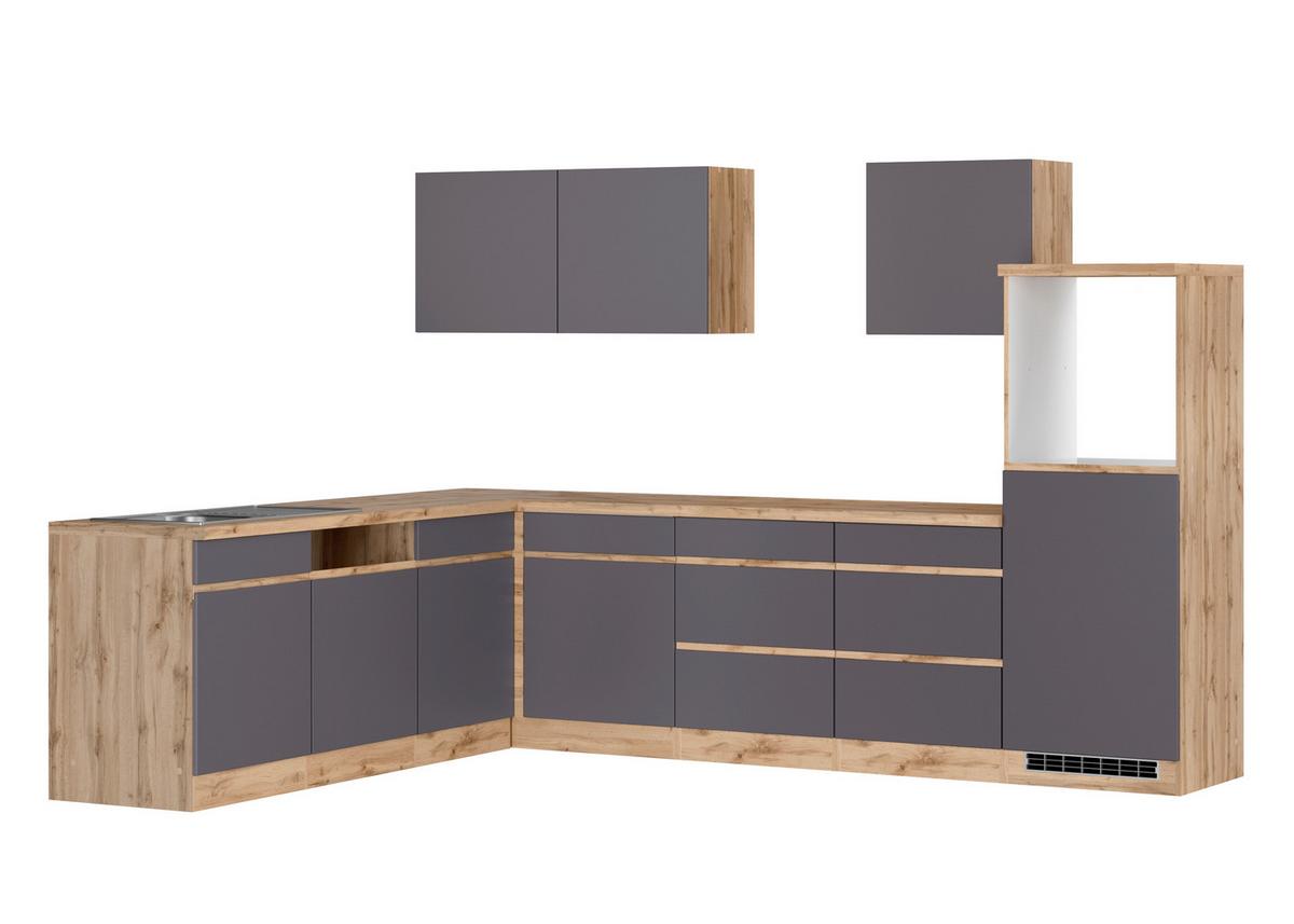 Eckküche Turin Ohne Geräte B: 300cm Grau/wotaneiche Dekor - Eiche Wotan/Grau, Design, Holzwerkstoff (300cm) - Held