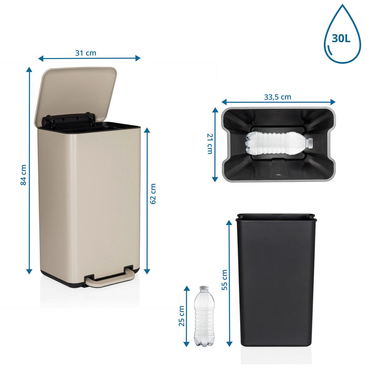 ABFALLEIMER Clean Beva Beige B: 31cm - Beige/Schwarz, MODERN, Kunststoff/Metall (31/62/36cm) - MID.YOU