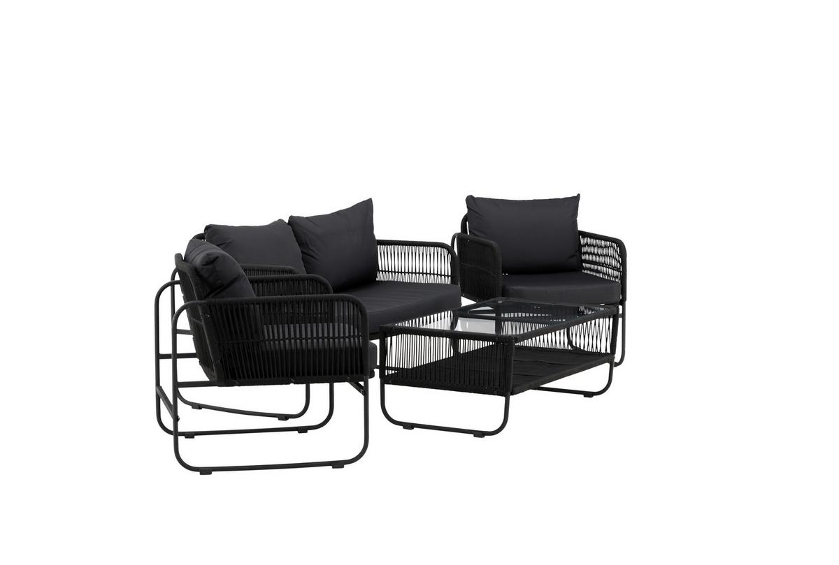 Loungegarnitur Utah - Schwarz, KONVENTIONELL, Textil/Metall - Gardenson