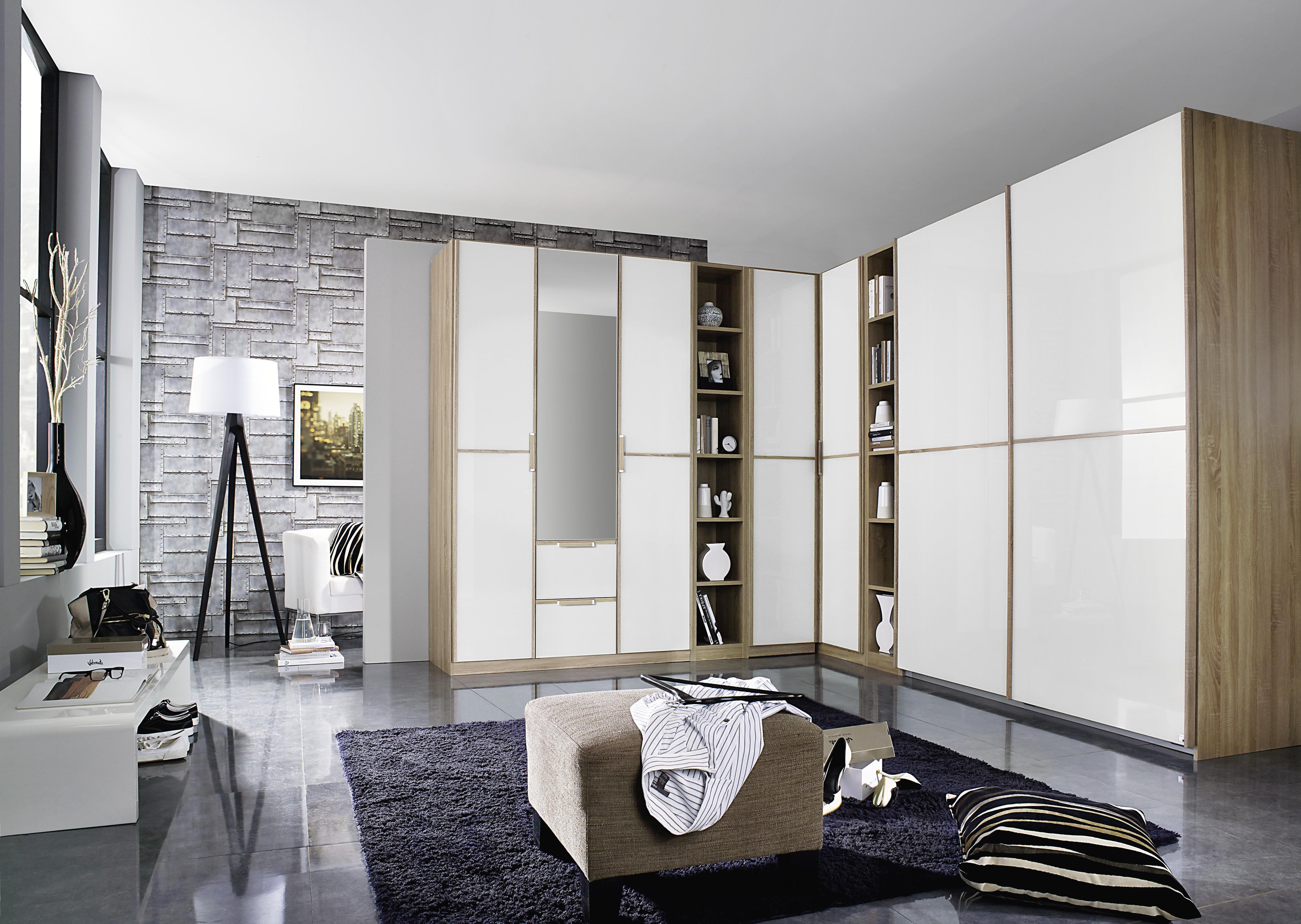 Eckschrank Mit Spiegel 271x363cm Essensa, Eiche/Weiß - Eichefarben/Weiß, Design, Holzwerkstoff (271/363cm) - Rauch Möbel