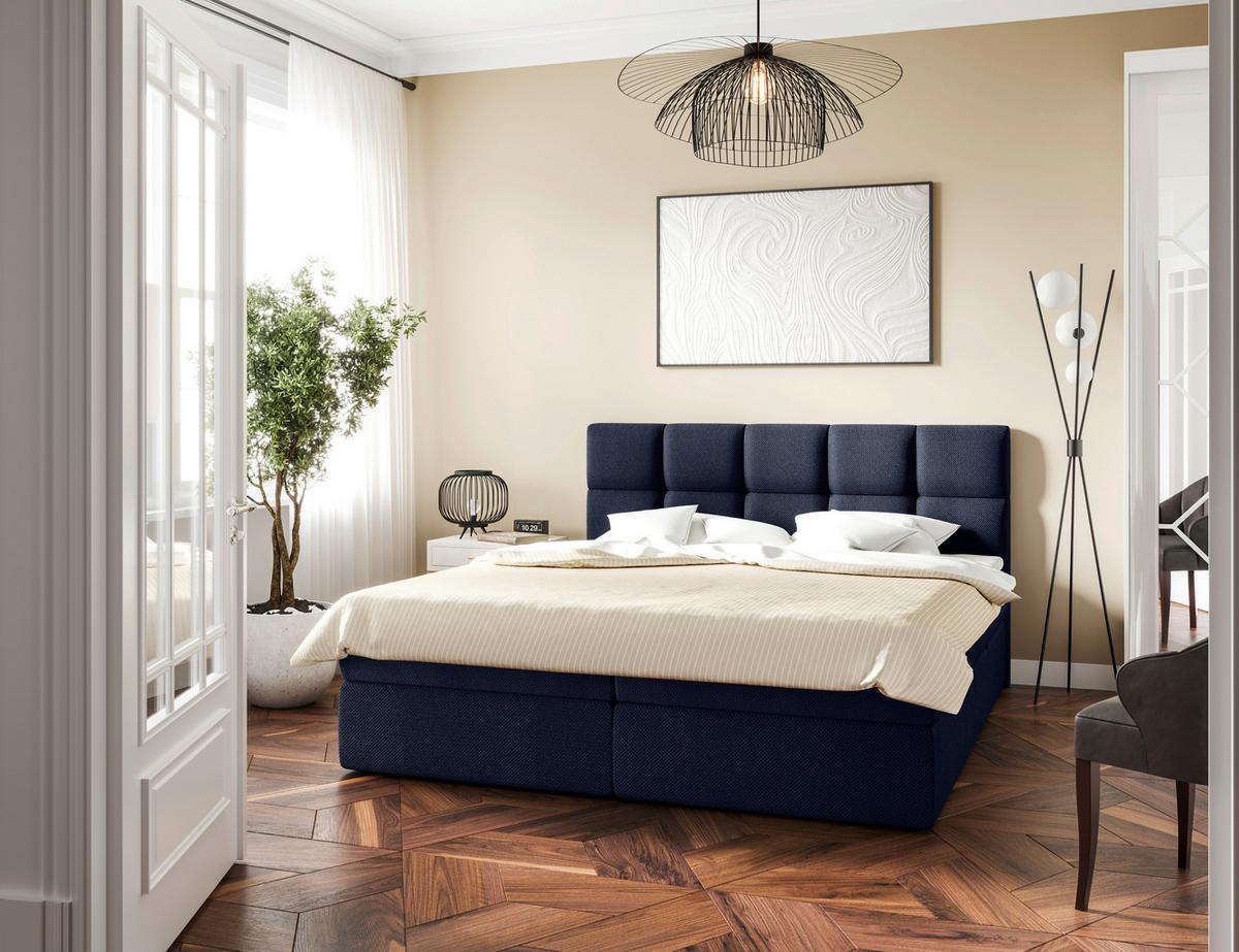 Boxspringbett Mit Topper & Bettkasten 160x200 Lorie Ii - Schwarz/Dunkelblau, MODERN, Holz/Holzwerkstoff (160/200cm) - MID.YOU