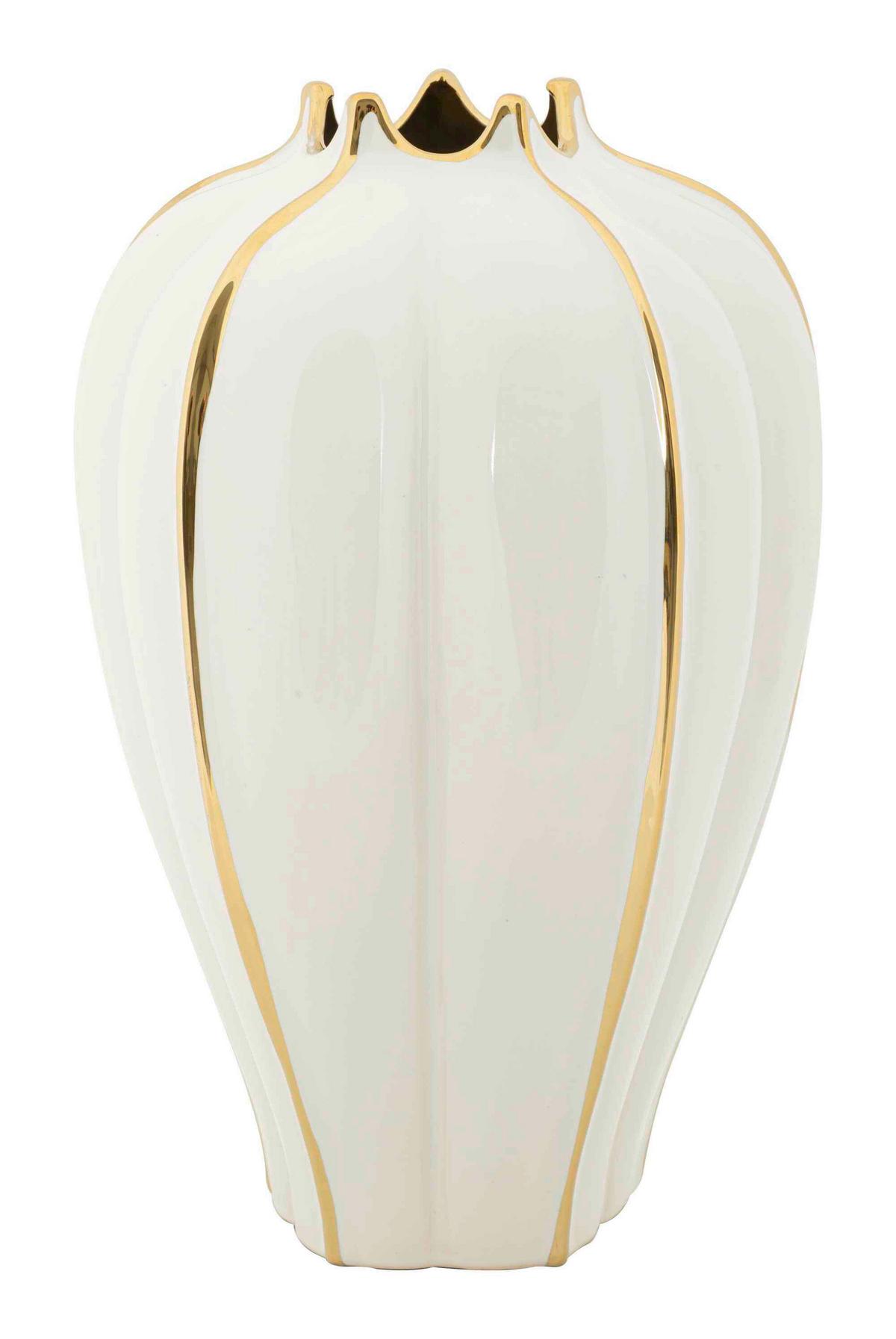 Vase Potter Weiß, Goldfarben B:21cm - Goldfarben/Weiß, Basics, Keramik (21/40/21cm)