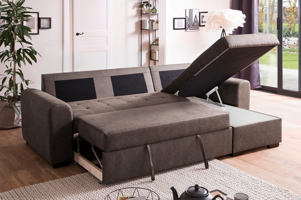 Rohová sedacia súprava POLL, obojstranná, sivohnedá - taupe, Modern, textil (243/85/155cm) - Based