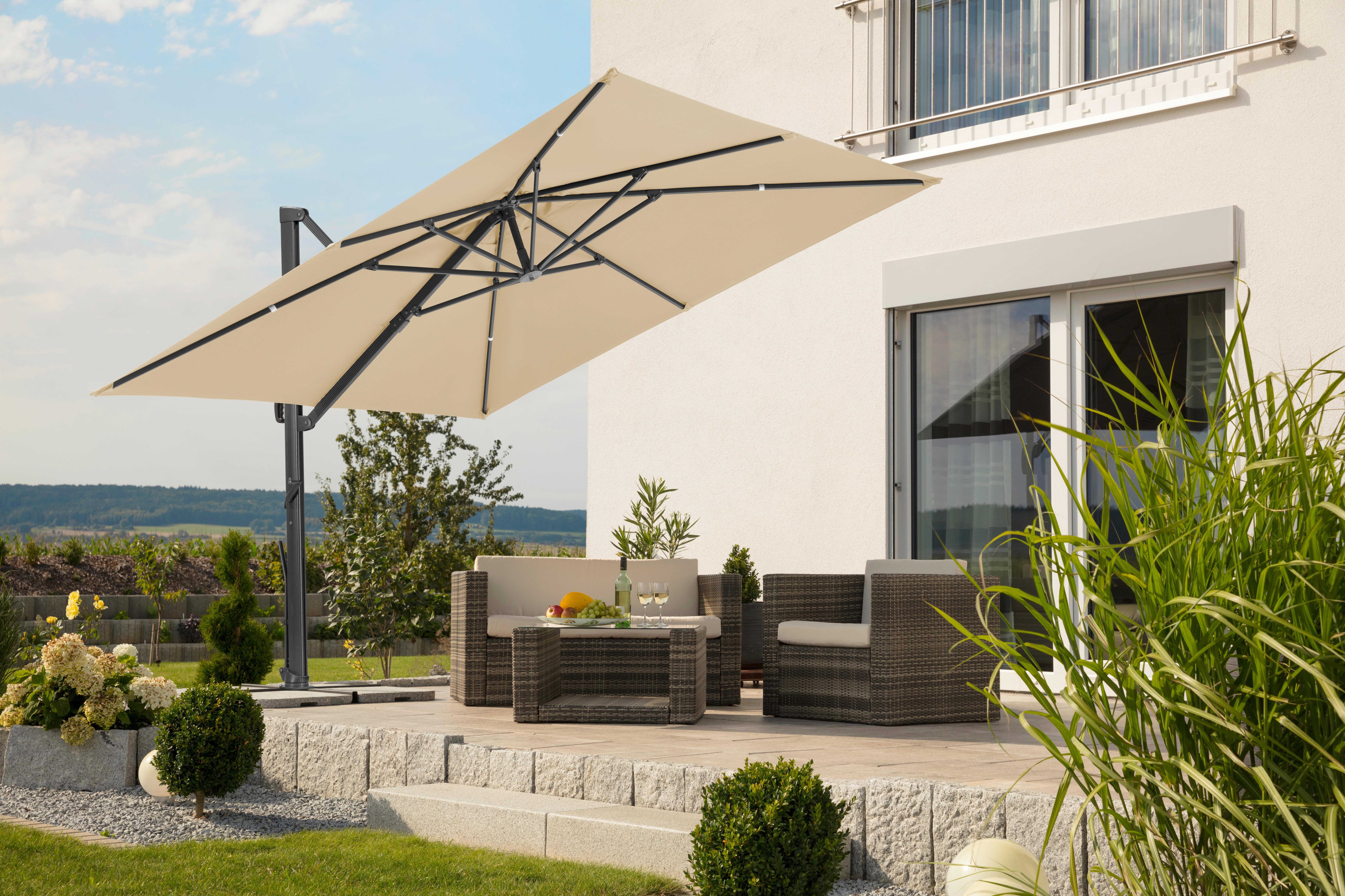 Ampelschirm Rhodos Smart Bxhxt: 360x253x300 Cm Naturfarben - Anthrazit/Naturfarben, Basics, Textil/Metall (360/253/300cm) - Schneider