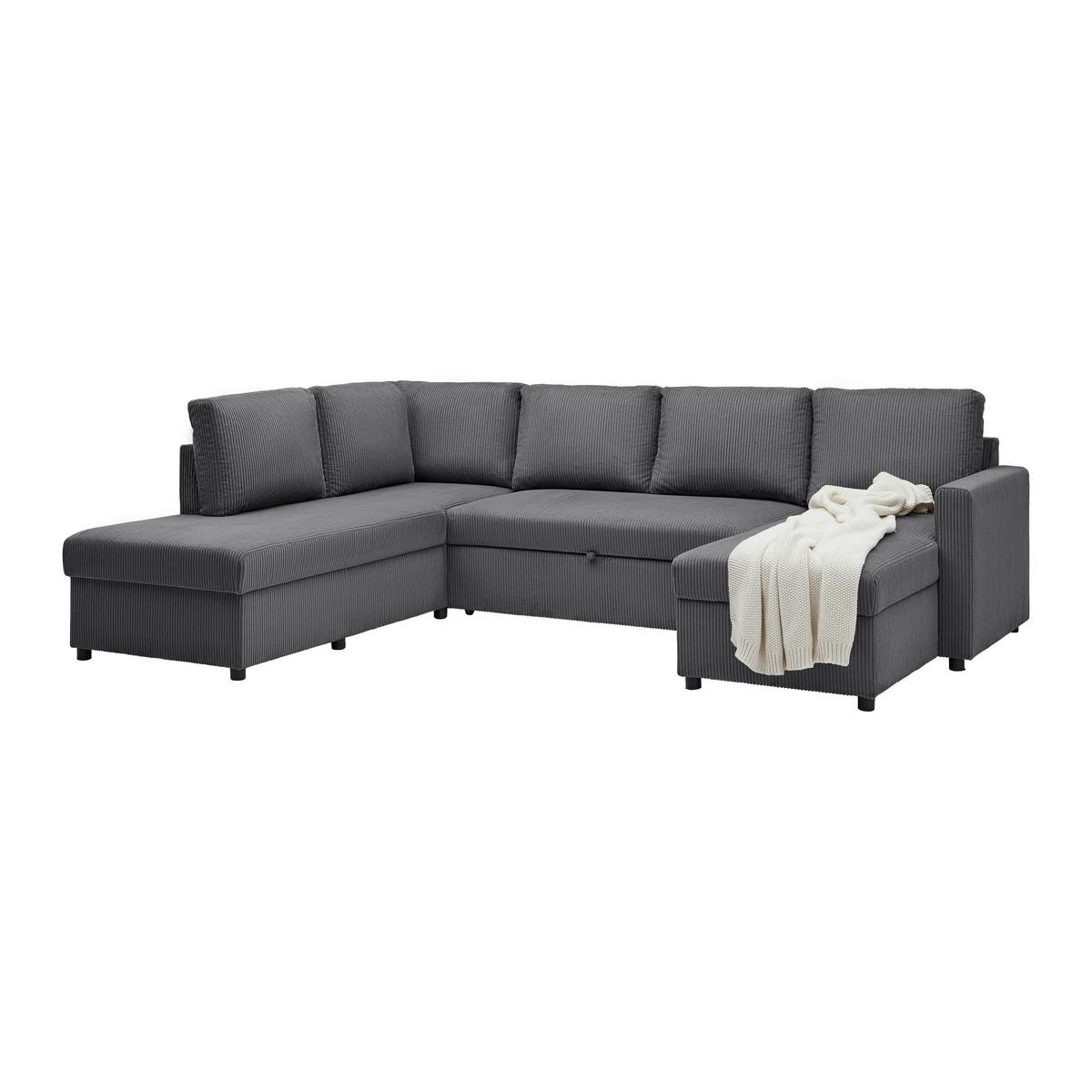 Sedací souprava MARTINA U, levá, antracitový manšestr - antracitová, Moderní, kov/dřevo (204/276/146cm) - Mömax